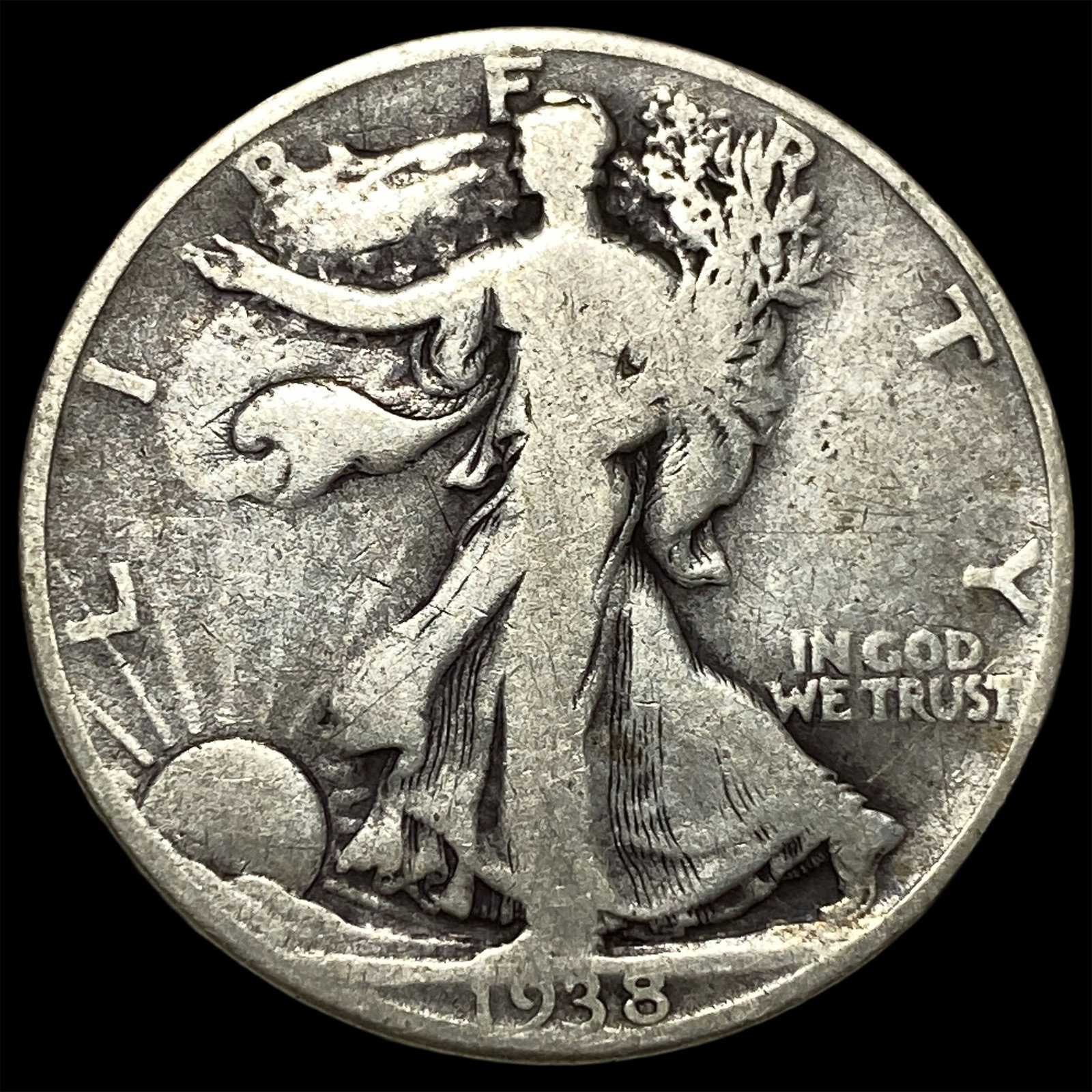 1938-D Silver Walking Liberty Half Dollar NICELY CIRCULATED: 1938-D Silver Walking Liberty Half Dollar NICELY CIRCULATED