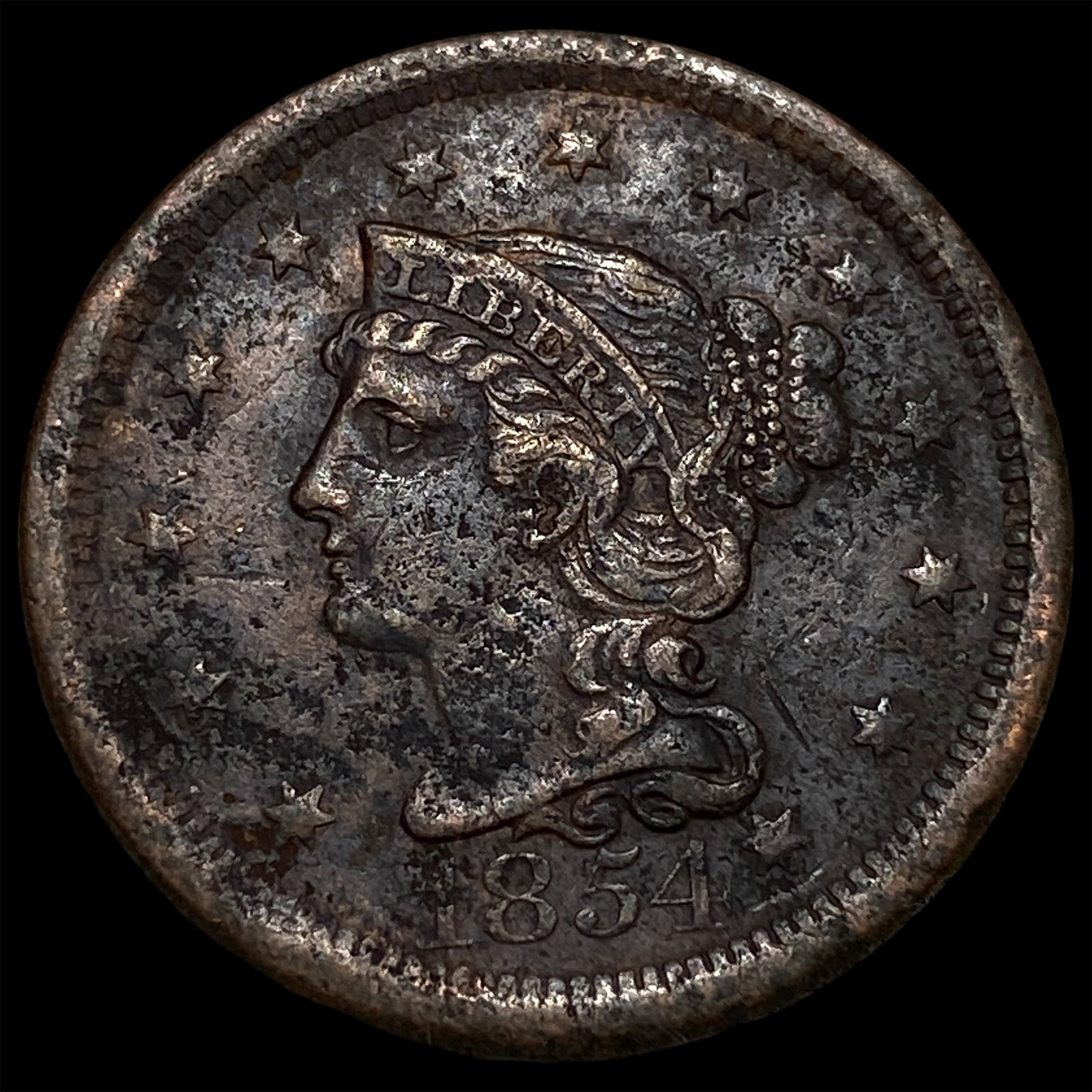 1854 Braided Hair Large Cent NEARLY UNCIRCULATED: 1854 Braided Hair Large Cent NEARLY UNCIRCULATED
