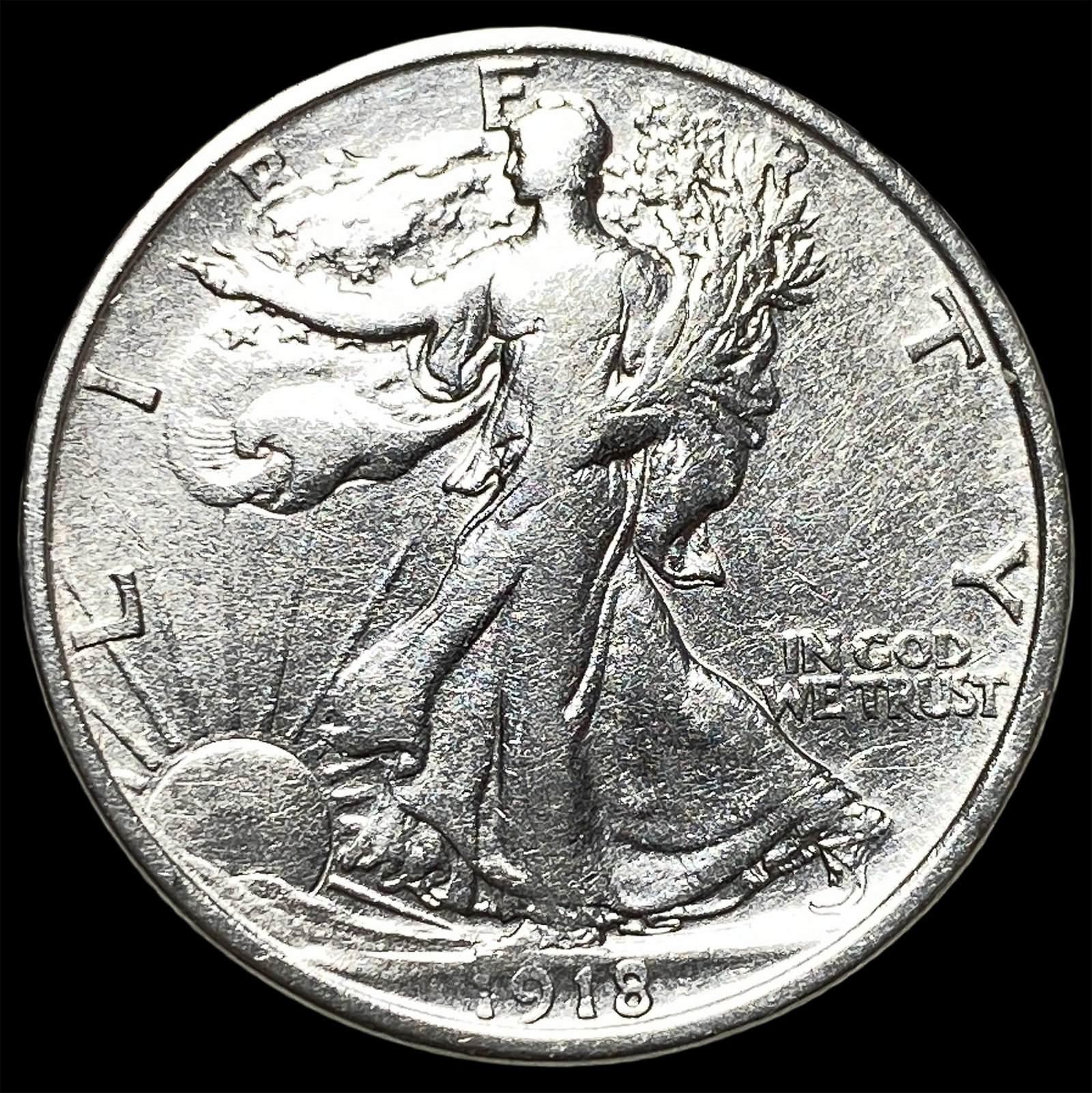 1918-D Walking Liberty Half Dollar NEARLY UNCIRCULATED: 1918-D Walking Liberty Half Dollar NEARLY UNCIRCULATED