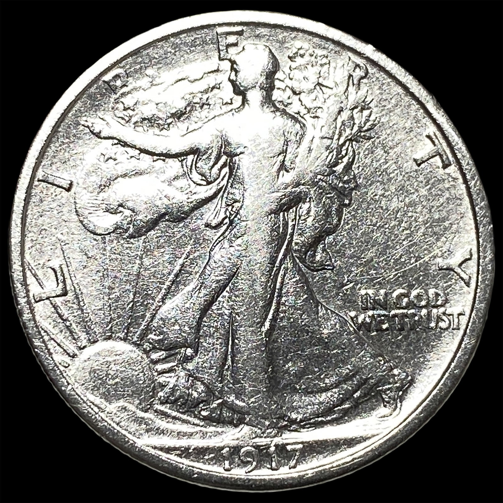 1917-S Silver Walking Liberty Half Dollar NEARLY UNCIRCULATED: 1917-S Silver Walking Liberty Half Dollar NEARLY UNCIRCULATED
