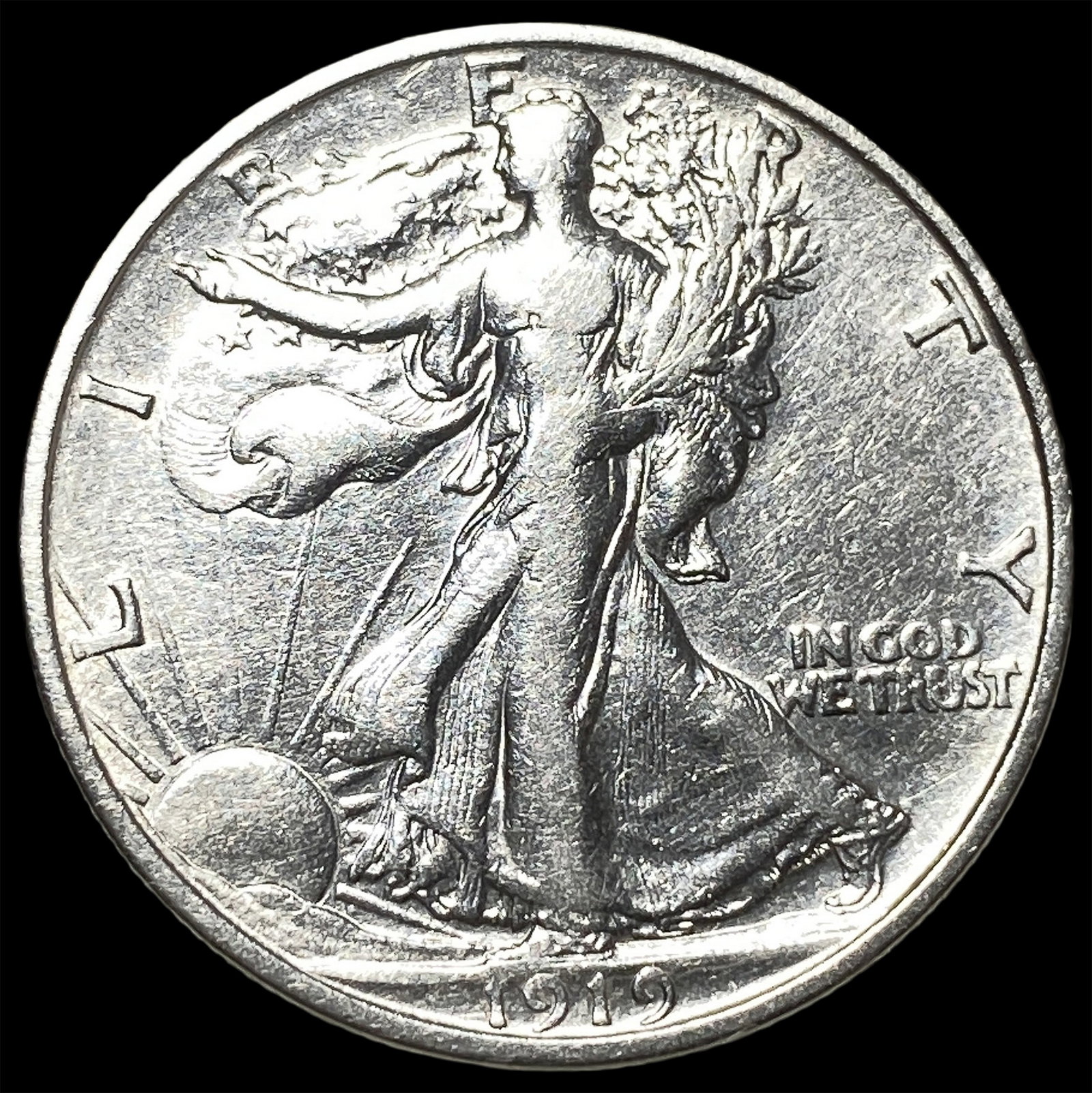 1919-D Walking Liberty Half Dollar NEARLY UNCIRCULATED: 1919-D Walking Liberty Half Dollar NEARLY UNCIRCULATED