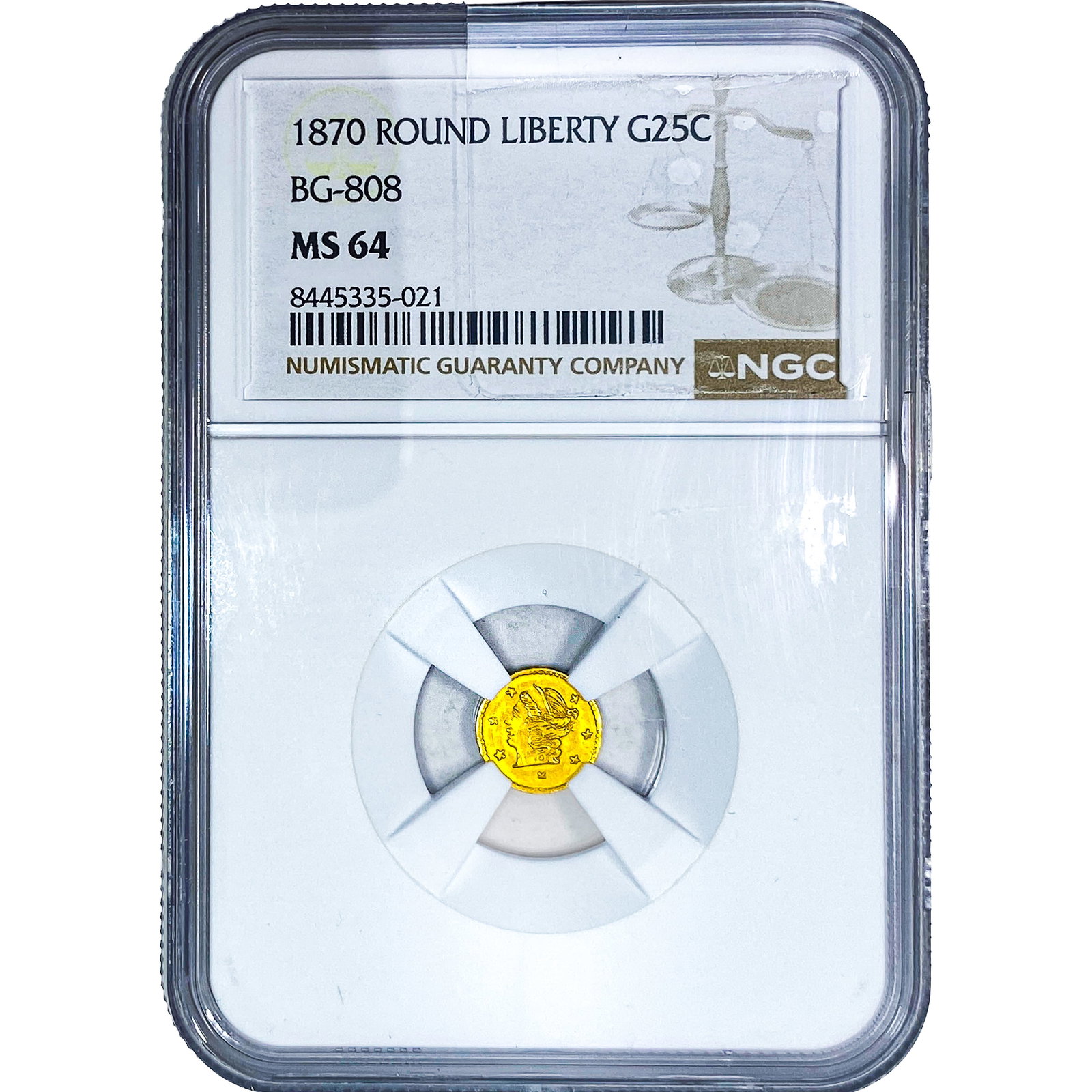 1871 Round California Gold Quarter NGC MS64 BG-808: 1871 Round California Gold Quarter NGC MS64 BG-808