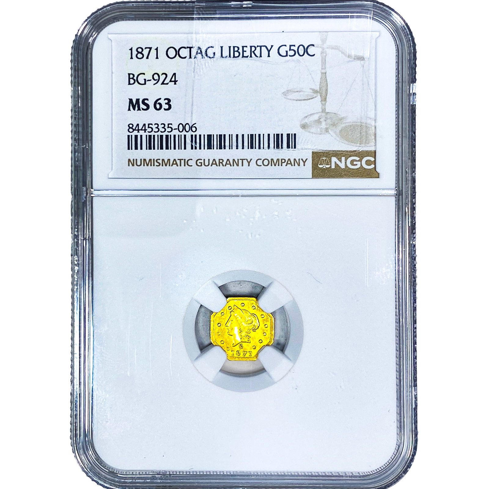1871 Octagonal California Gold Half Dollar NGC MS63 BG-924 (1 of 4)