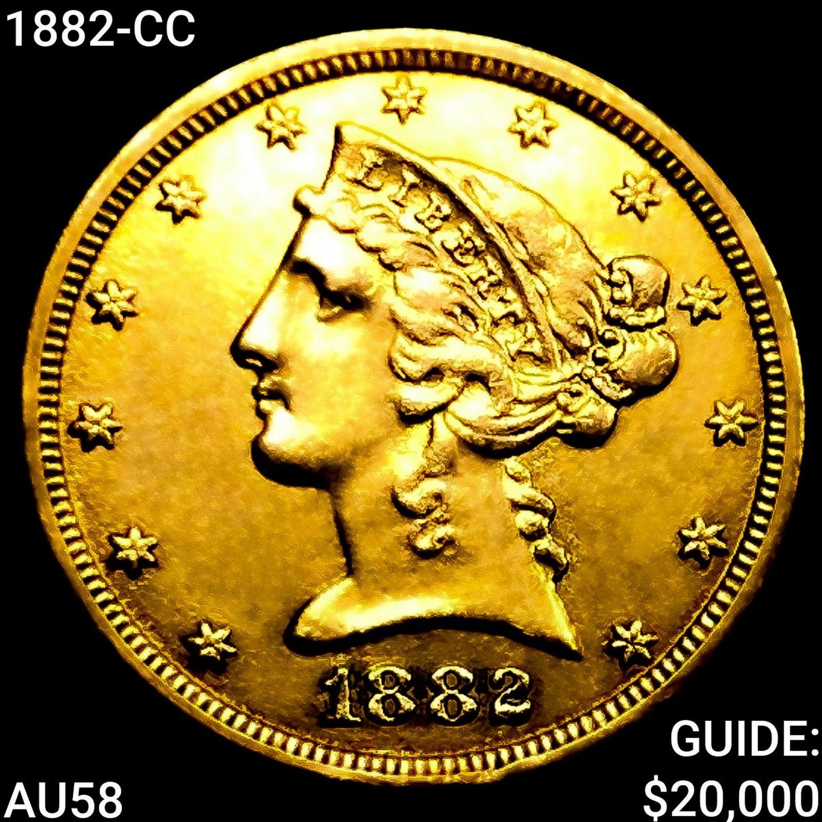 1882-CC $5 Gold Half Eagle CHOICE AU: 1882-CC $5 Gold Half Eagle CHOICE AU