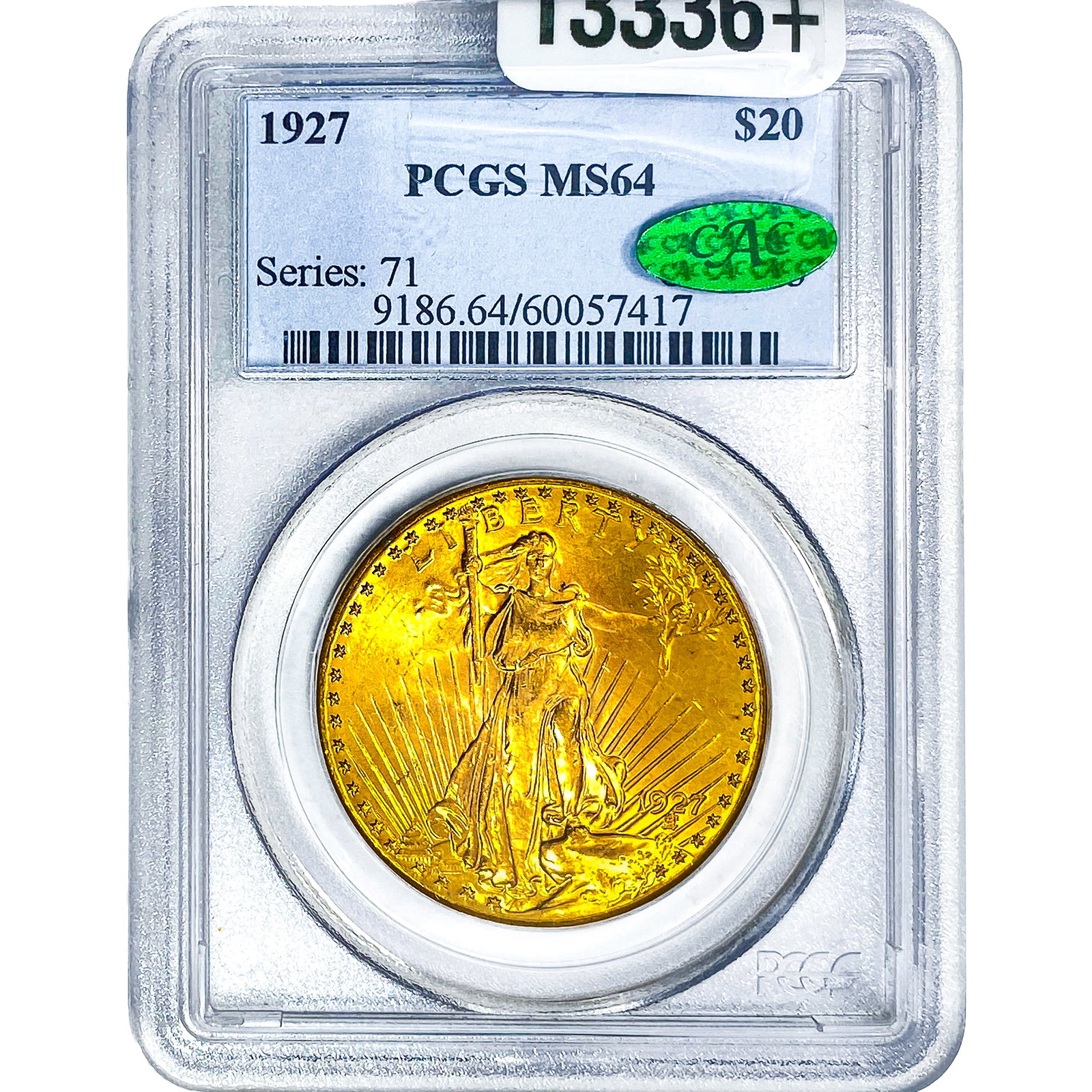 1927 CAC $20 Gold Double Eagle PCGS MS64: 1927 CAC $20 Gold Double Eagle PCGS MS64