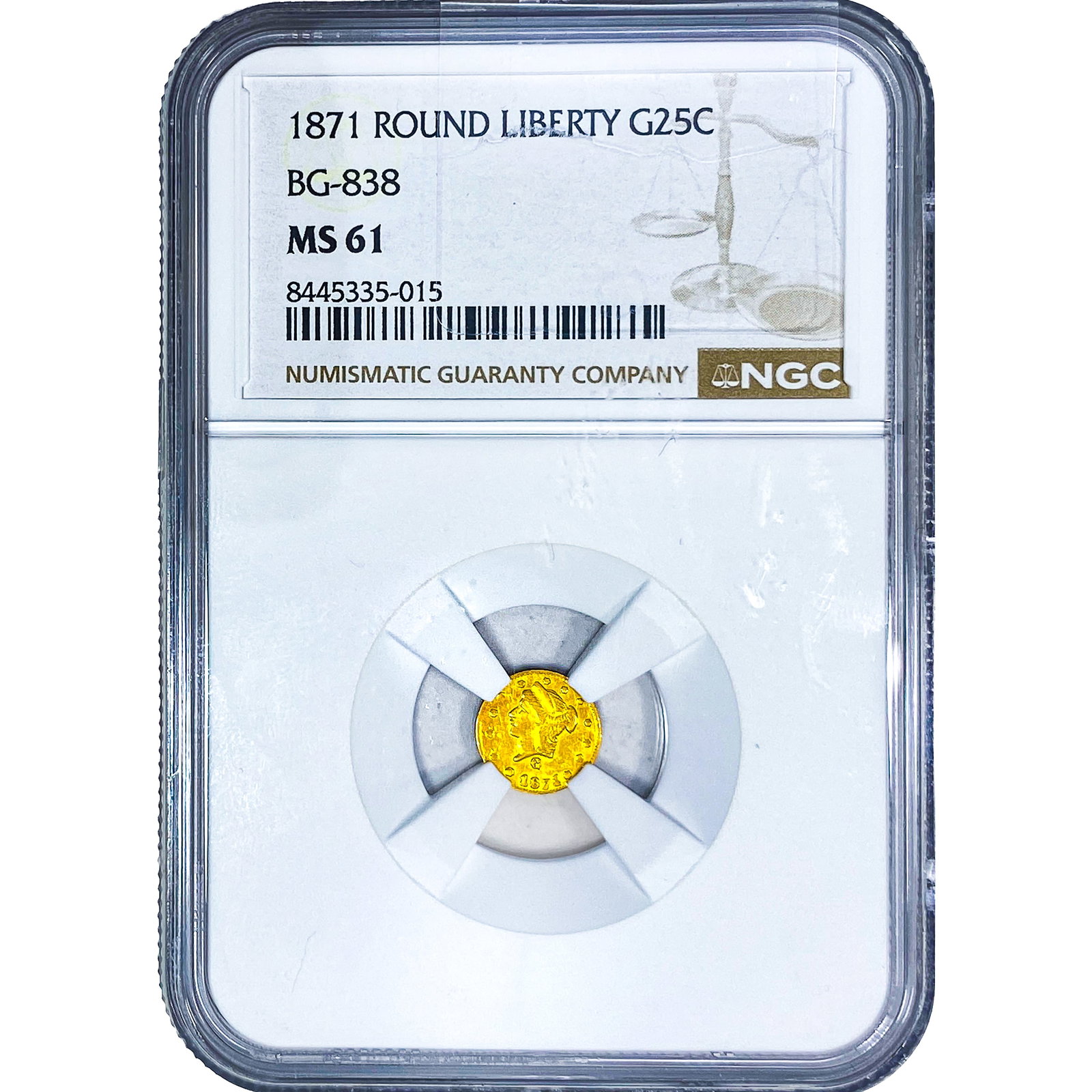 1871 Round California Gold Quarter NGC MS61 BG-838 (1 of 4)