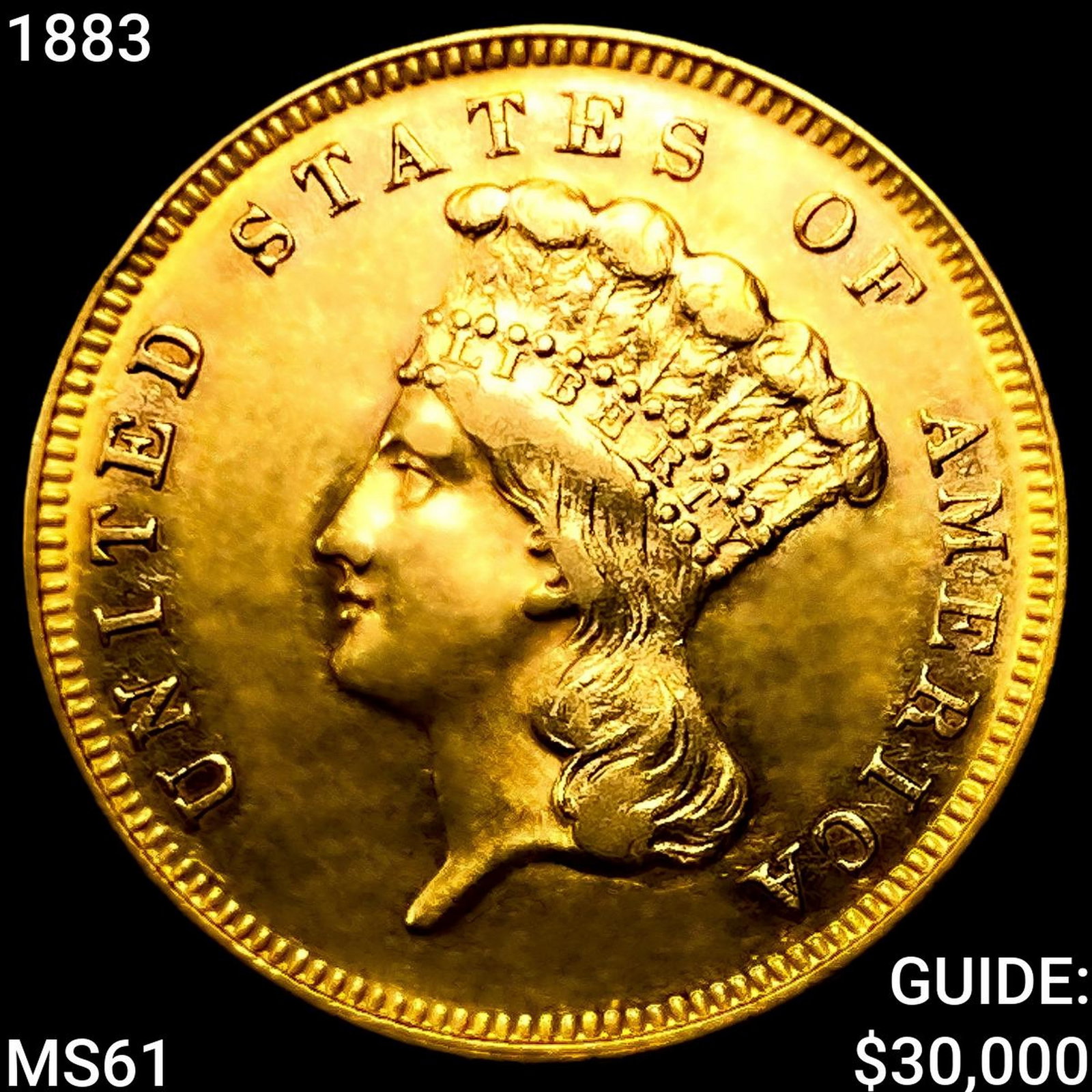 1883 $3 Gold Piece UNCIRCULATED: 1883 $3 Gold Piece UNCIRCULATED