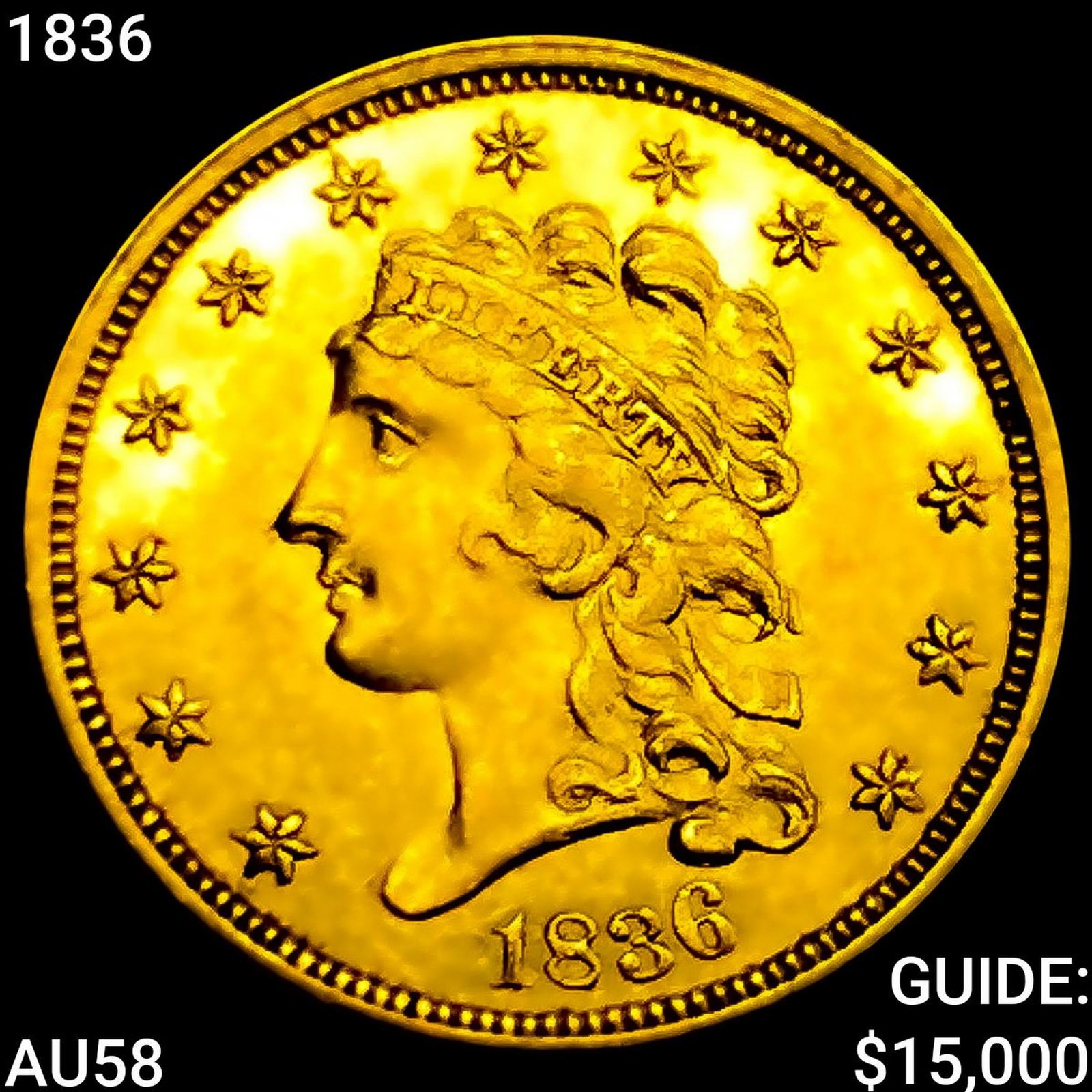 1836 $2.50 Gold Quarter Eagle CHOICE AU: 1836 $2.50 Gold Quarter Eagle CHOICE AU