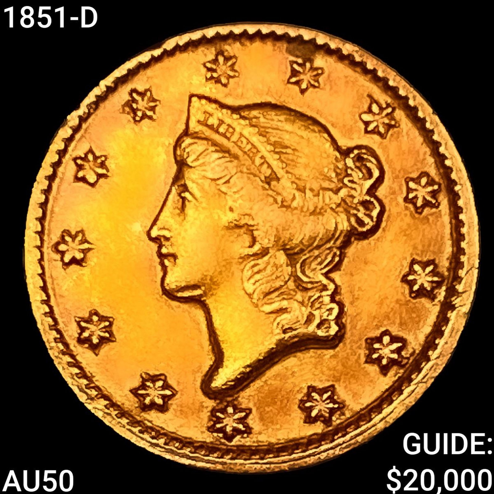 1851-D Rare Gold Dollar CLOSELY UNCIRCULATED: 1851-D Rare Gold Dollar CLOSELY UNCIRCULATED