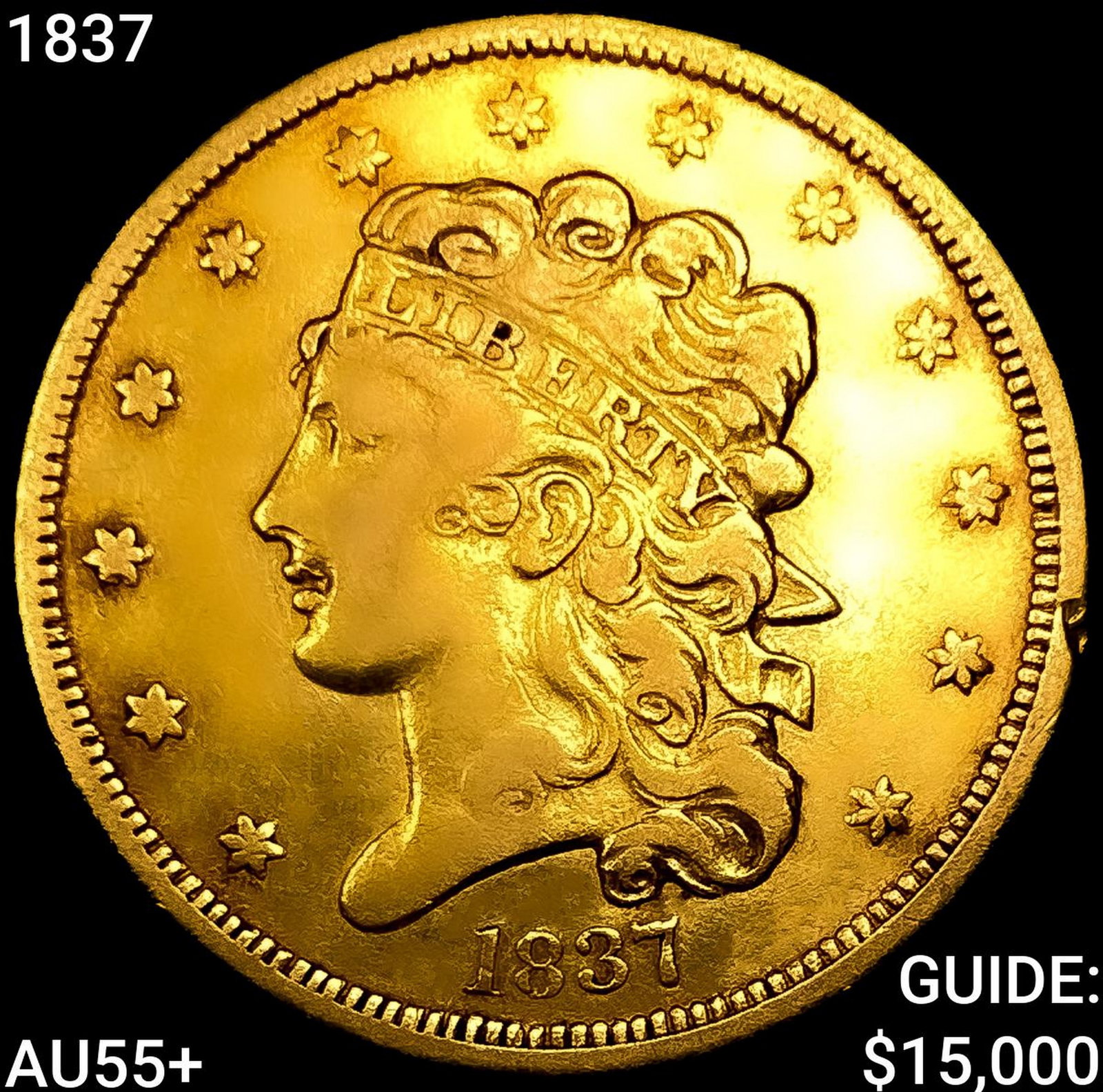1837 $5 Gold Half Eagle HIGH GRADE+: 1837 $5 Gold Half Eagle HIGH GRADE+