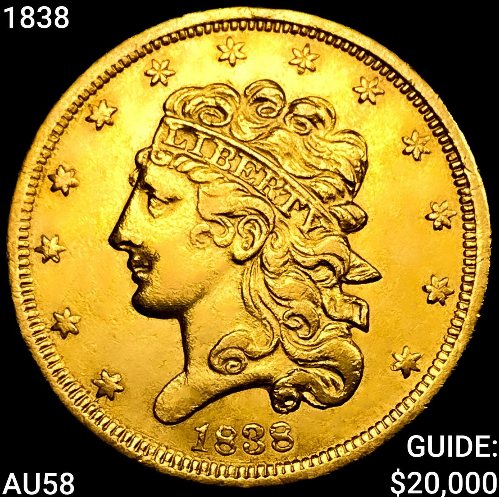 1838 $5 Gold Half Eagle CHOICE AU: 1838 $5 Gold Half Eagle CHOICE AU