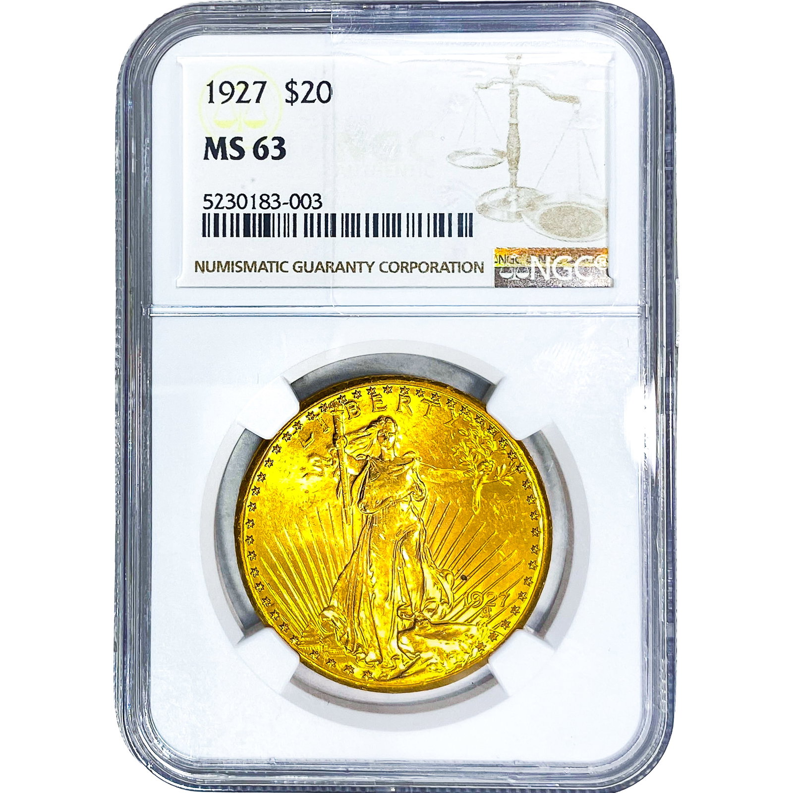 1927 $20 Gold Double Eagle NGC MS63: 1927 $20 Gold Double Eagle NGC MS63