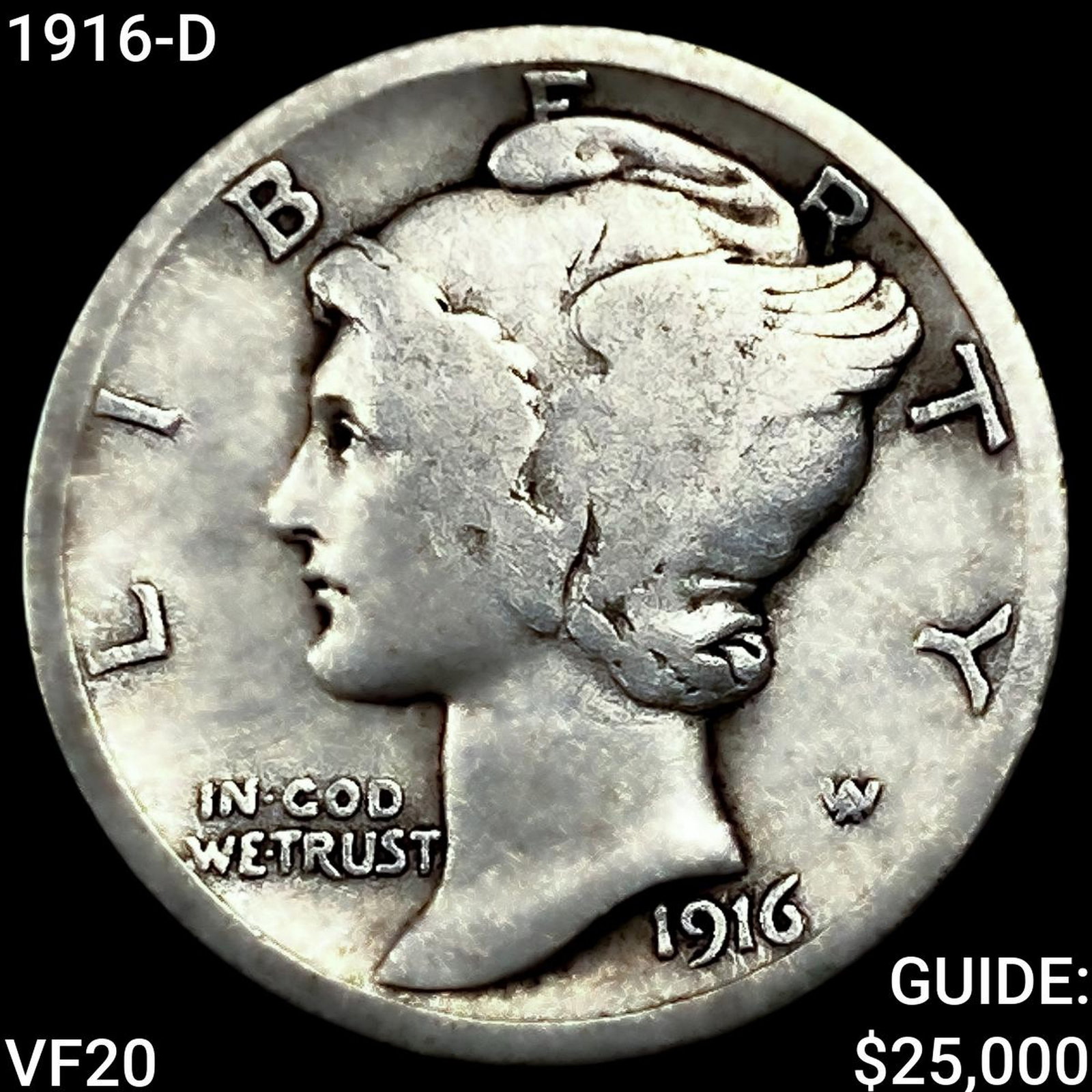 1916-D Mercury Dime LIGHTLY CIRCULATED: 1916-D Mercury Dime LIGHTLY CIRCULATED