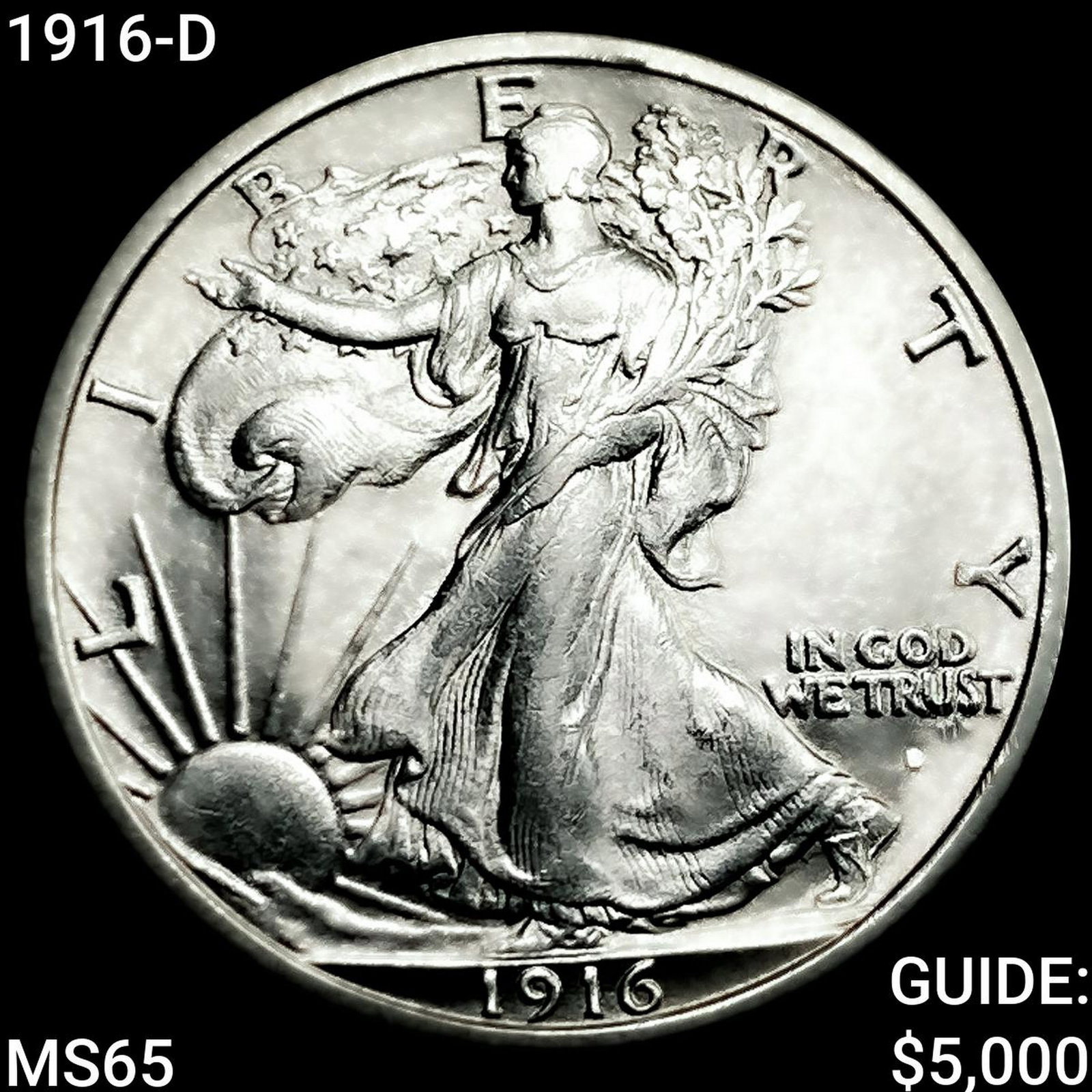 1916-D Walking Liberty Half Dollar GEM BU: 1916-D Walking Liberty Half Dollar GEM BU