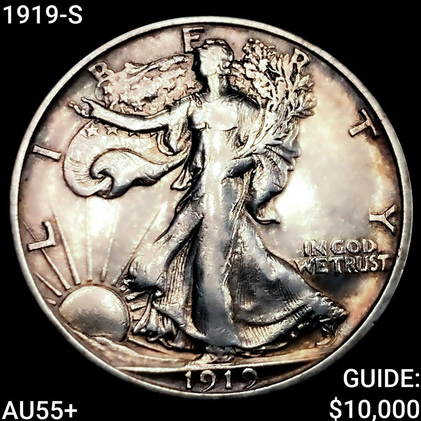 1919-S Walking Liberty Half Dollar HIGH GRADE+: 1919-S Walking Liberty Half Dollar HIGH GRADE+