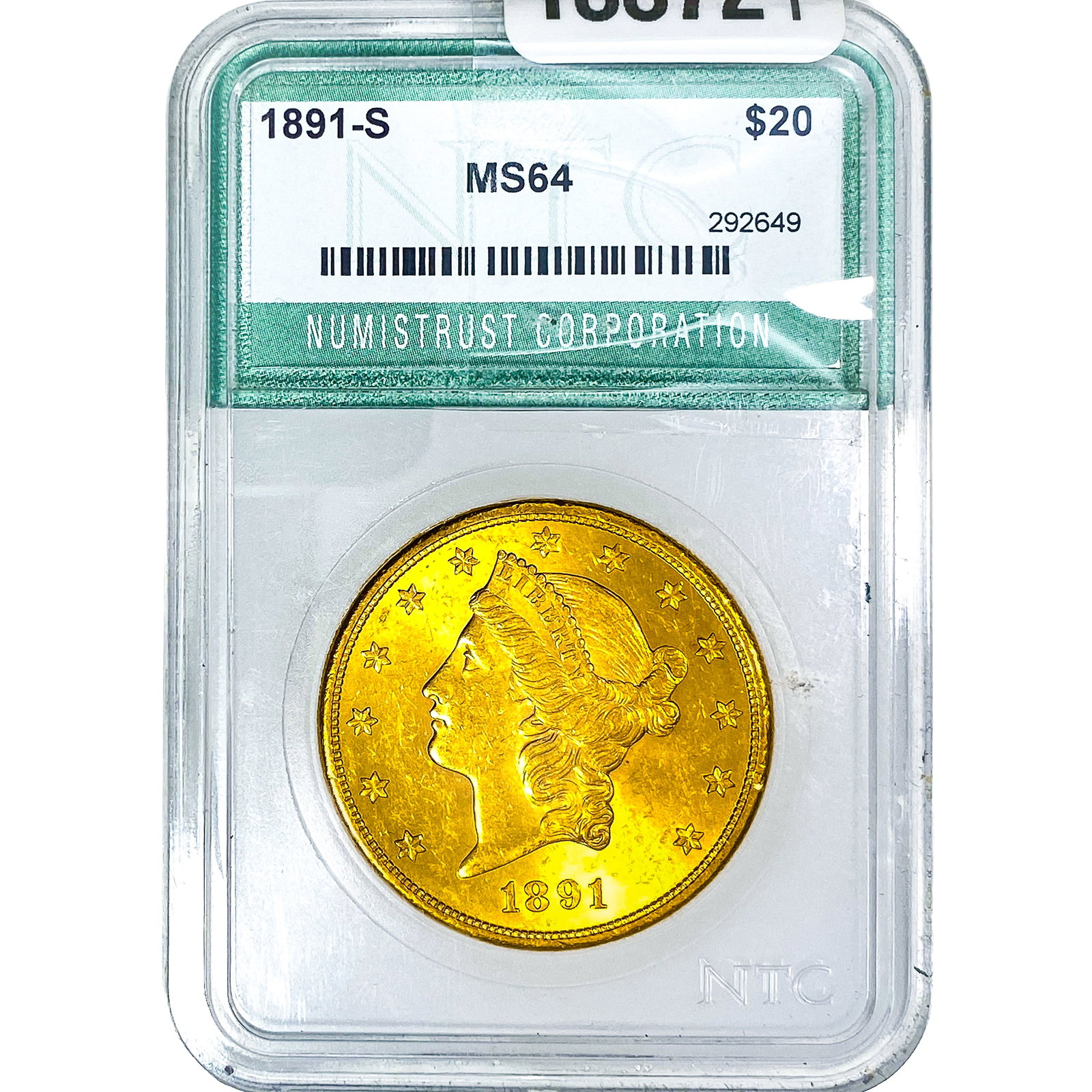 1891-S $20 Gold Double Eagle NTC MS64: 1891-S $20 Gold Double Eagle NTC MS64