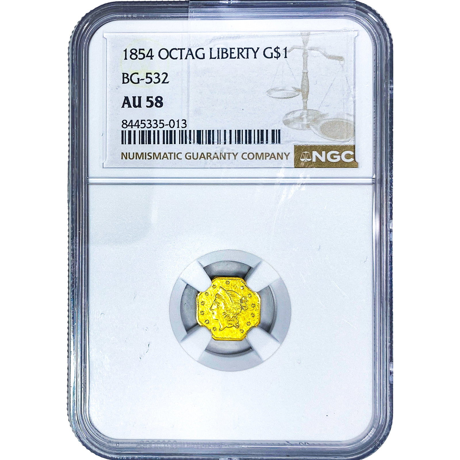 1854 Rare Gold Dollar NGC AU58 BG-535 Oct. Liberty: 1854 Rare Gold Dollar NGC AU58 BG-535 Oct. Liberty