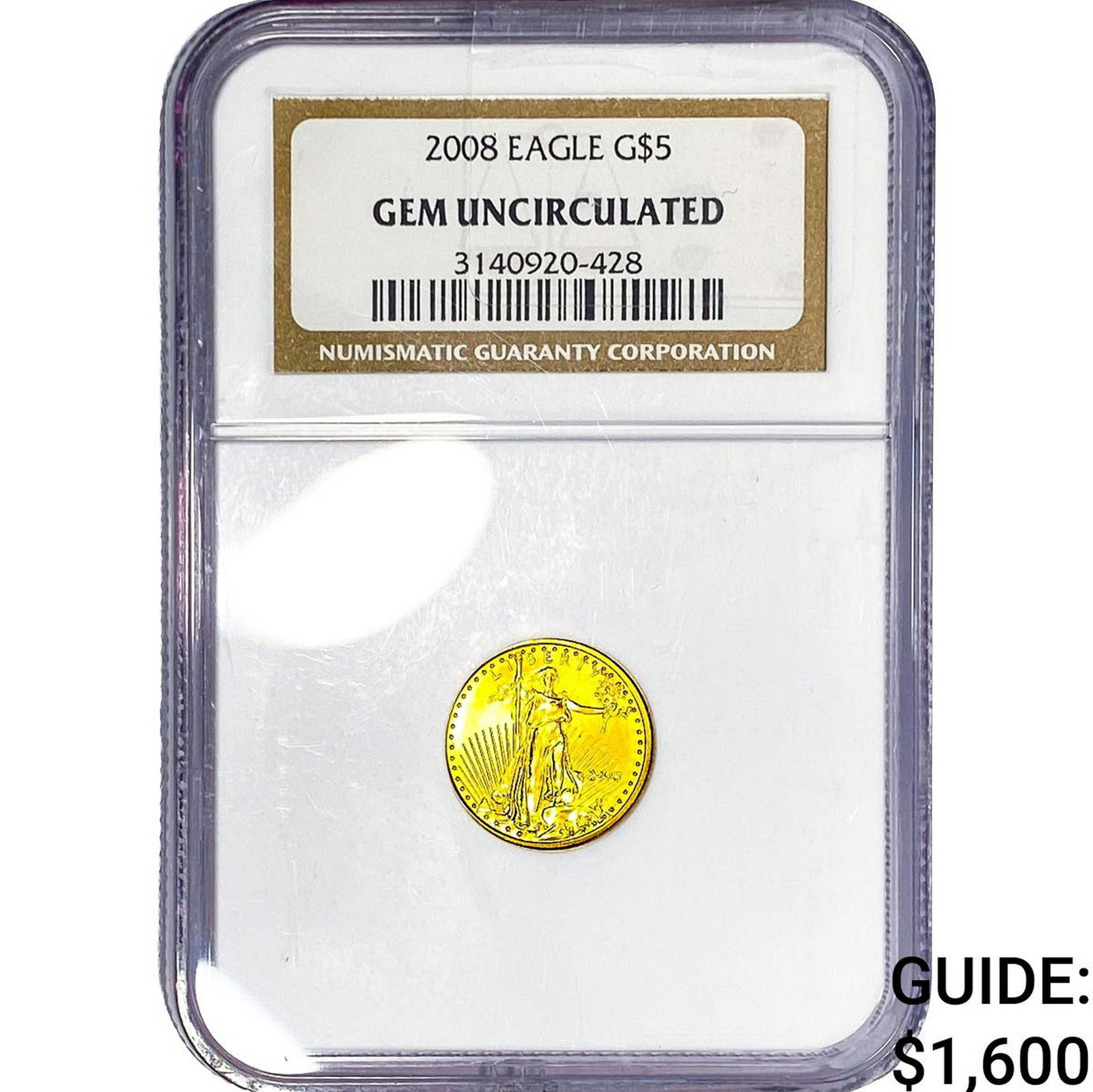 2008 1/10oz Gold Eagle $5 NGC GEM UNC: 2008 1/10oz Gold Eagle $5 NGC GEM UNC