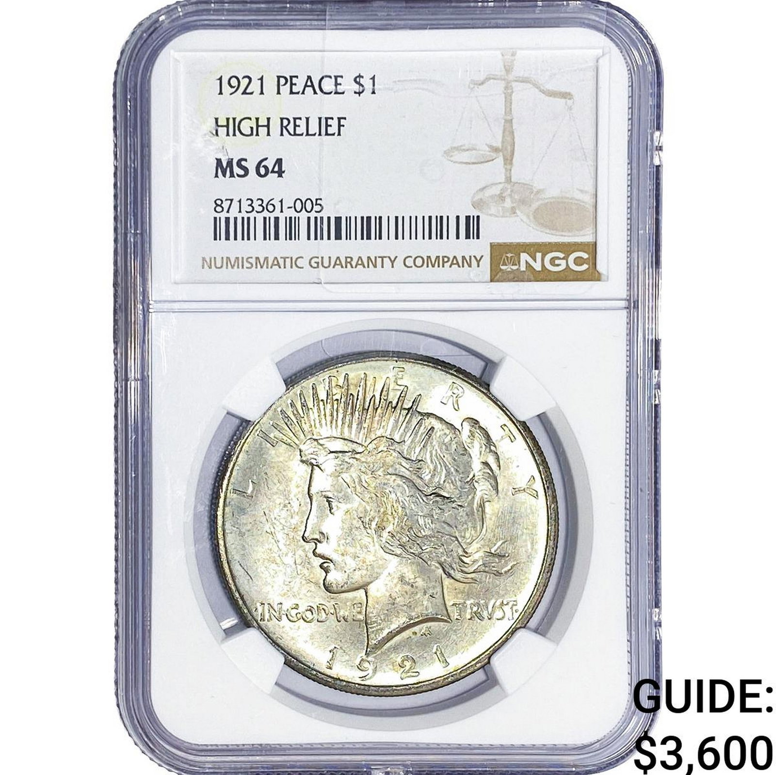 1921 Silver Peace Dollar NGC MS64 High Relief: 1921 Silver Peace Dollar NGC MS64 High Relief