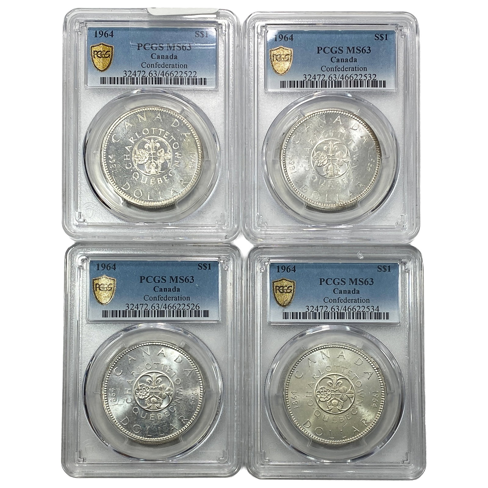 [4] 1964 Canada Confederation Conf. Silver $1 Lot PCGS MS63 (1 of 2)