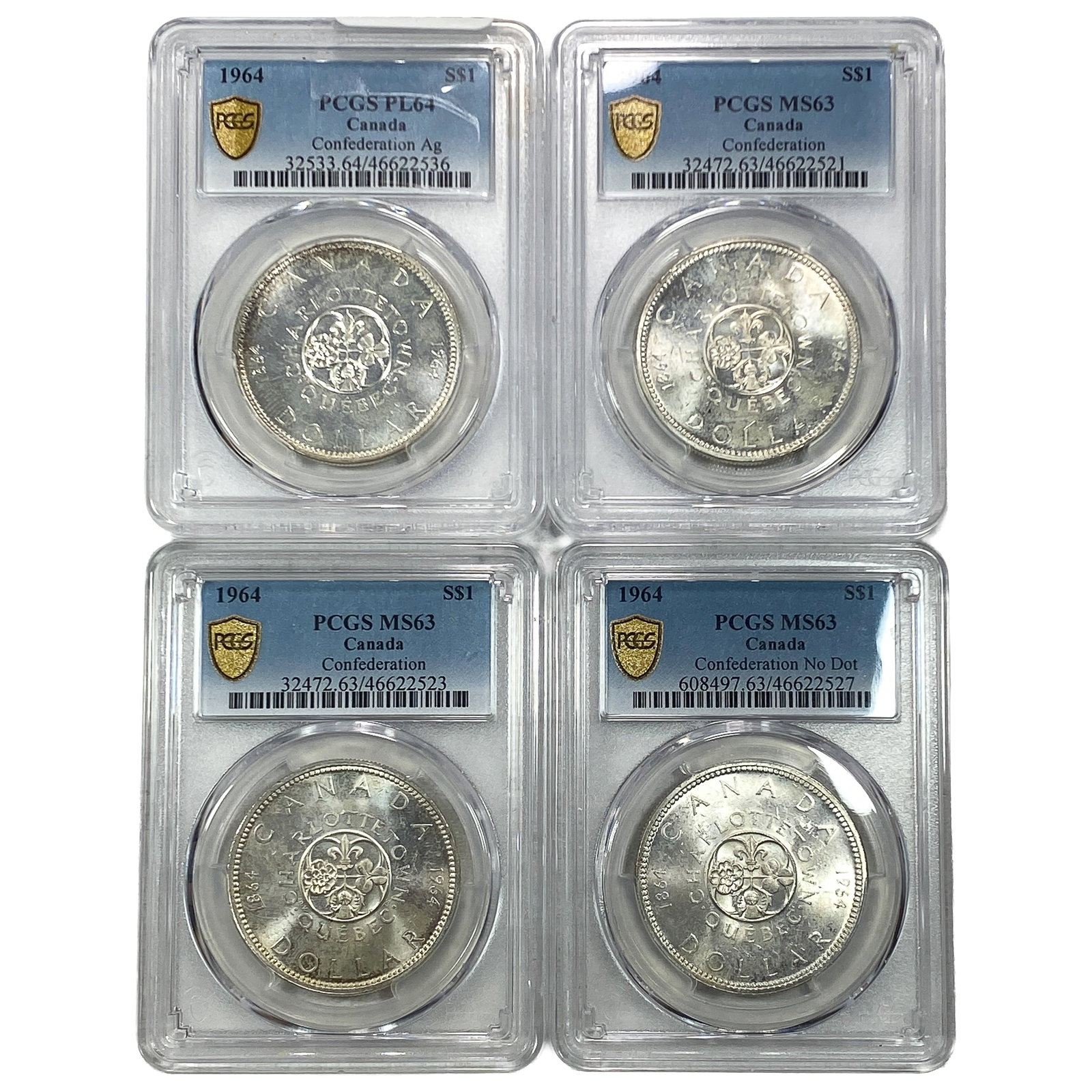 [4] 1964 Canada Confederation Conf. Silver $1 Lot PCGS MS63/PL64 (1 of 2)