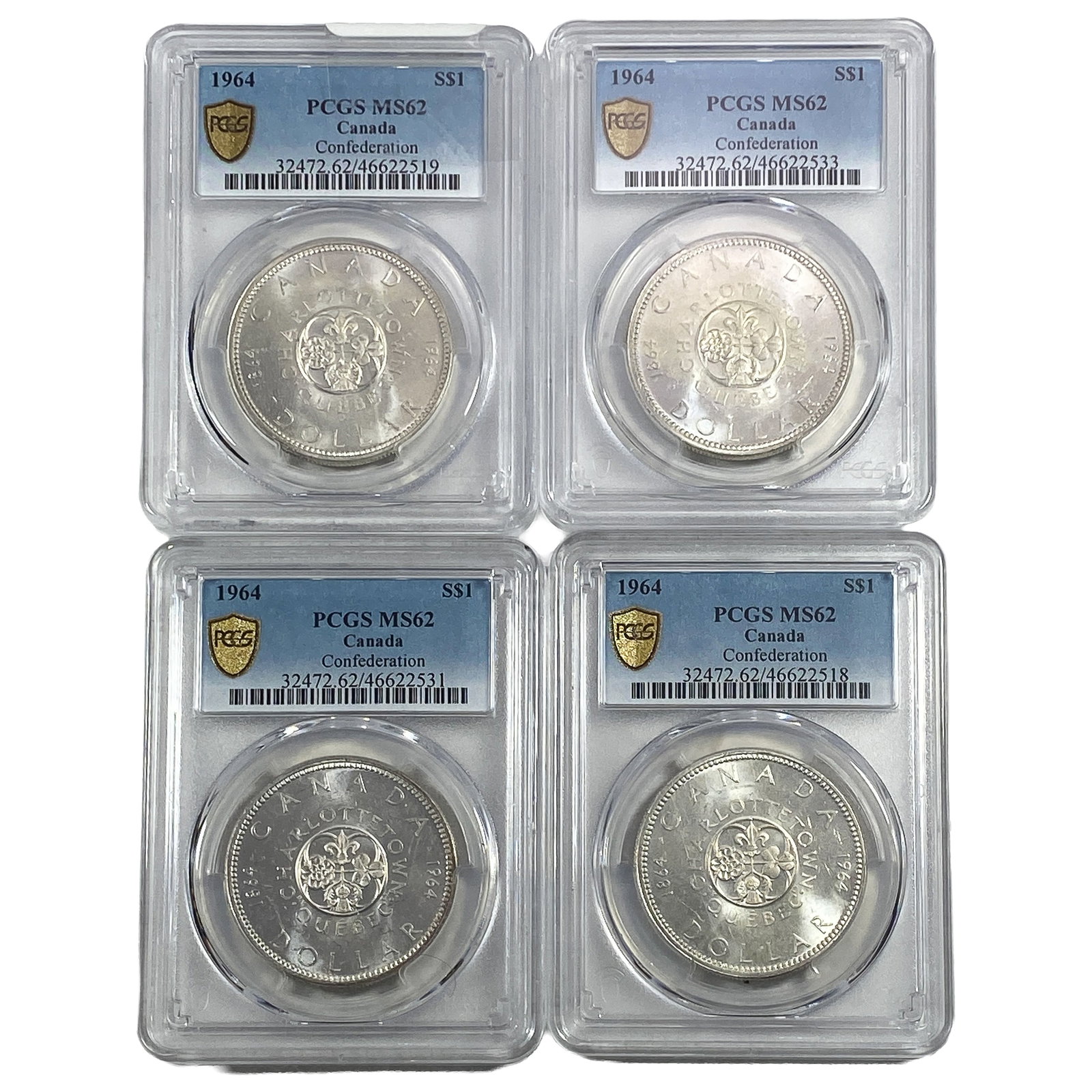 [4] 1964 Canada Confederation Conf. Silver $1 Lot PCGS MS62 (1 of 2)