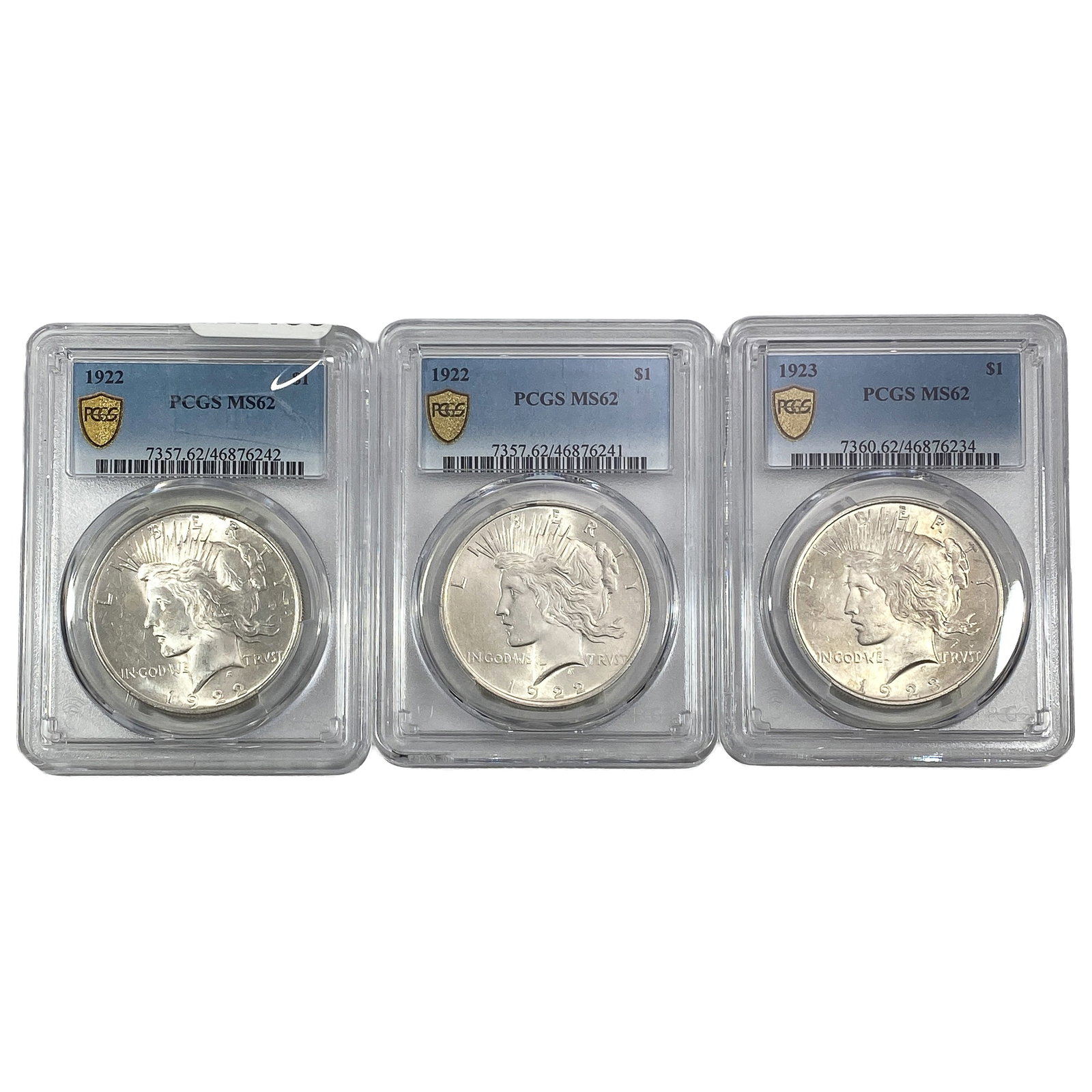 [3] 1922-1923 Silver Peace Dollar PCGS MS62: [3] 1922-1923 Silver Peace Dollar PCGS MS62