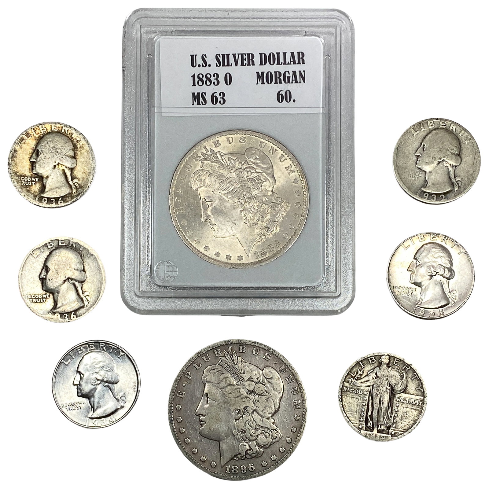 [8] 1896-1936 U.S. Silver Dollar and Quarter Lot (1 of 2)