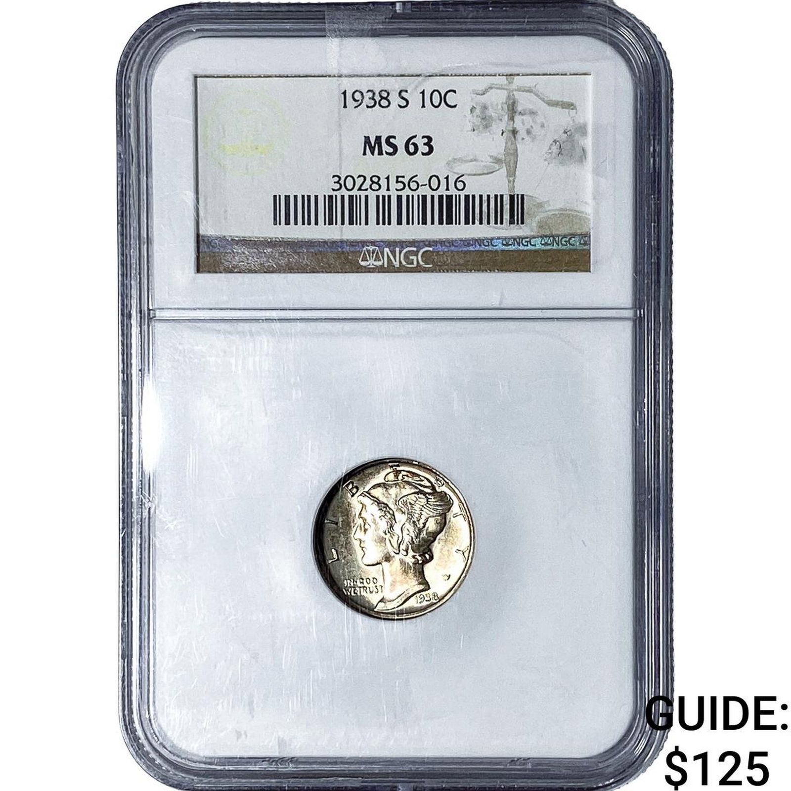 1938-S Mercury Silver Dime NGC MS63: 1938-S Mercury Silver Dime NGC MS63