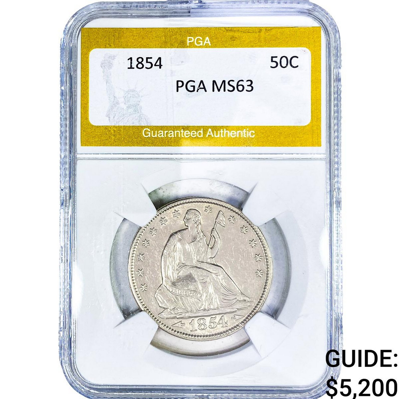 1854 Seated Liberty Half Dollar PGA MS63: 1854 Seated Liberty Half Dollar PGA MS63