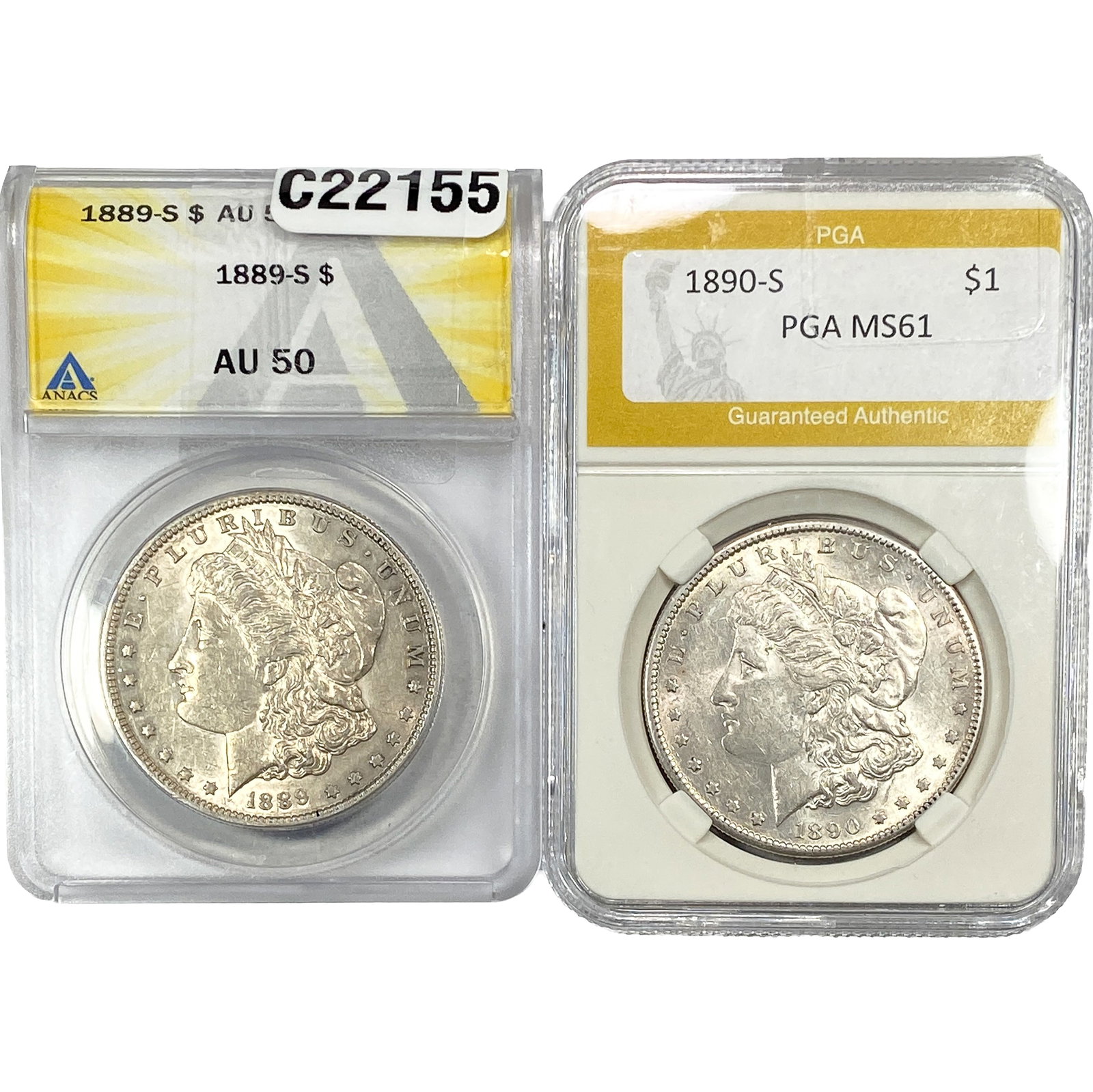 [2] 1889S-1890S Morgan Silver Dollar MS61/AU50: [2] 1889S-1890S Morgan Silver Dollar MS61/AU50