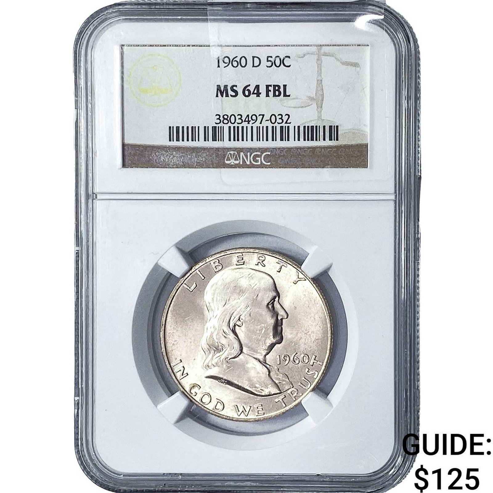 1960-D Franklin Half Dollar NGC MS64 FBL: 1960-D Franklin Half Dollar NGC MS64 FBL