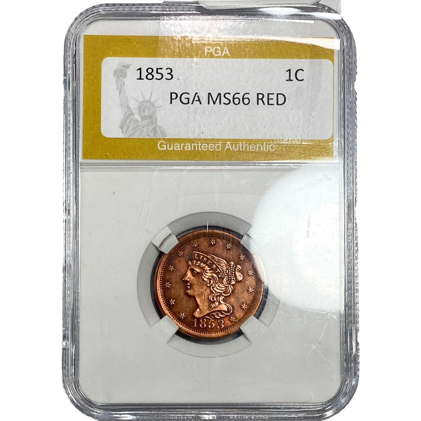 1853 Braided Hair Large Cent PGA MS66 Red: 1853 Braided Hair Large Cent PGA MS66 Red