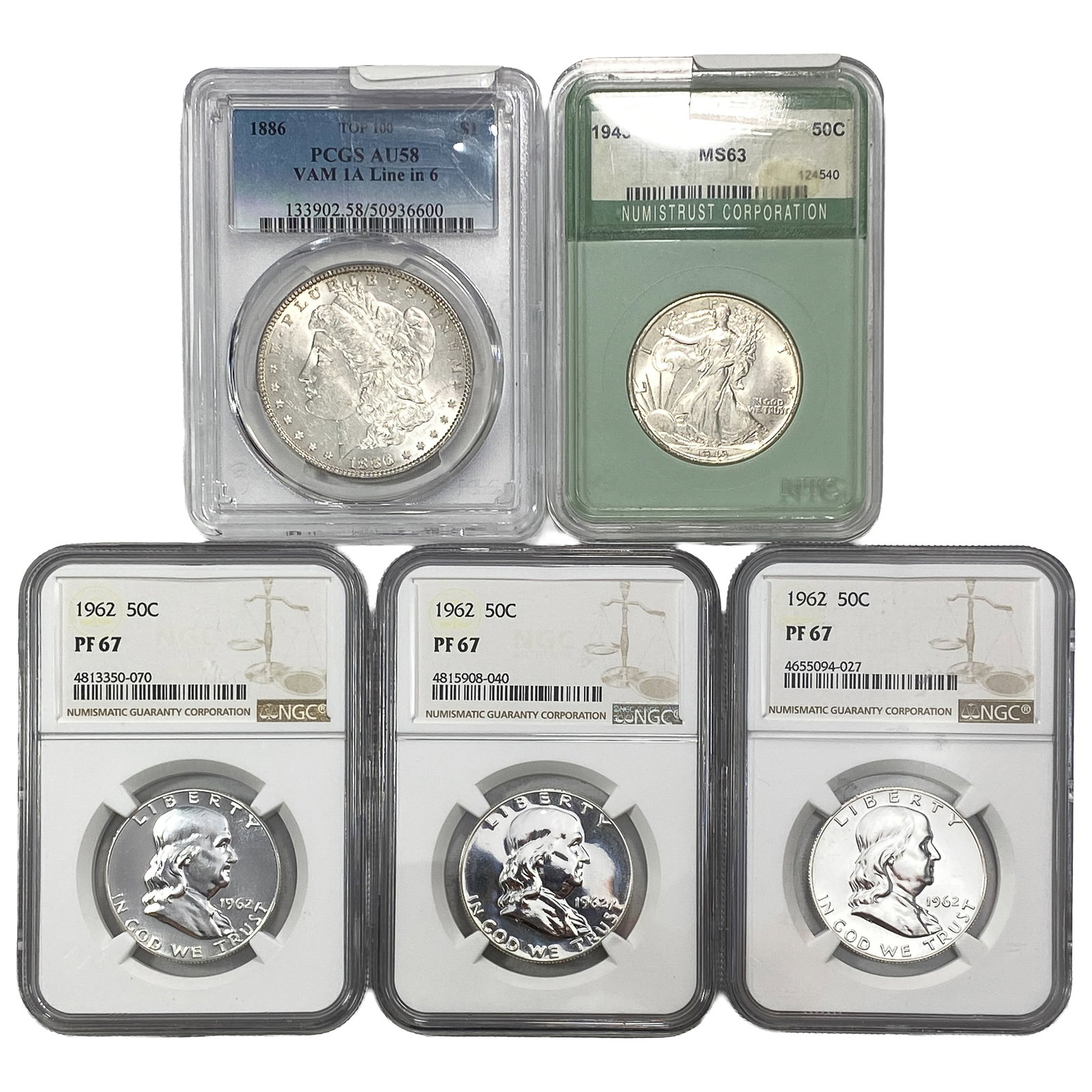 [5] 1886-1962 U.S. Silver Dollar & Half Dollar Lot (1 of 2)