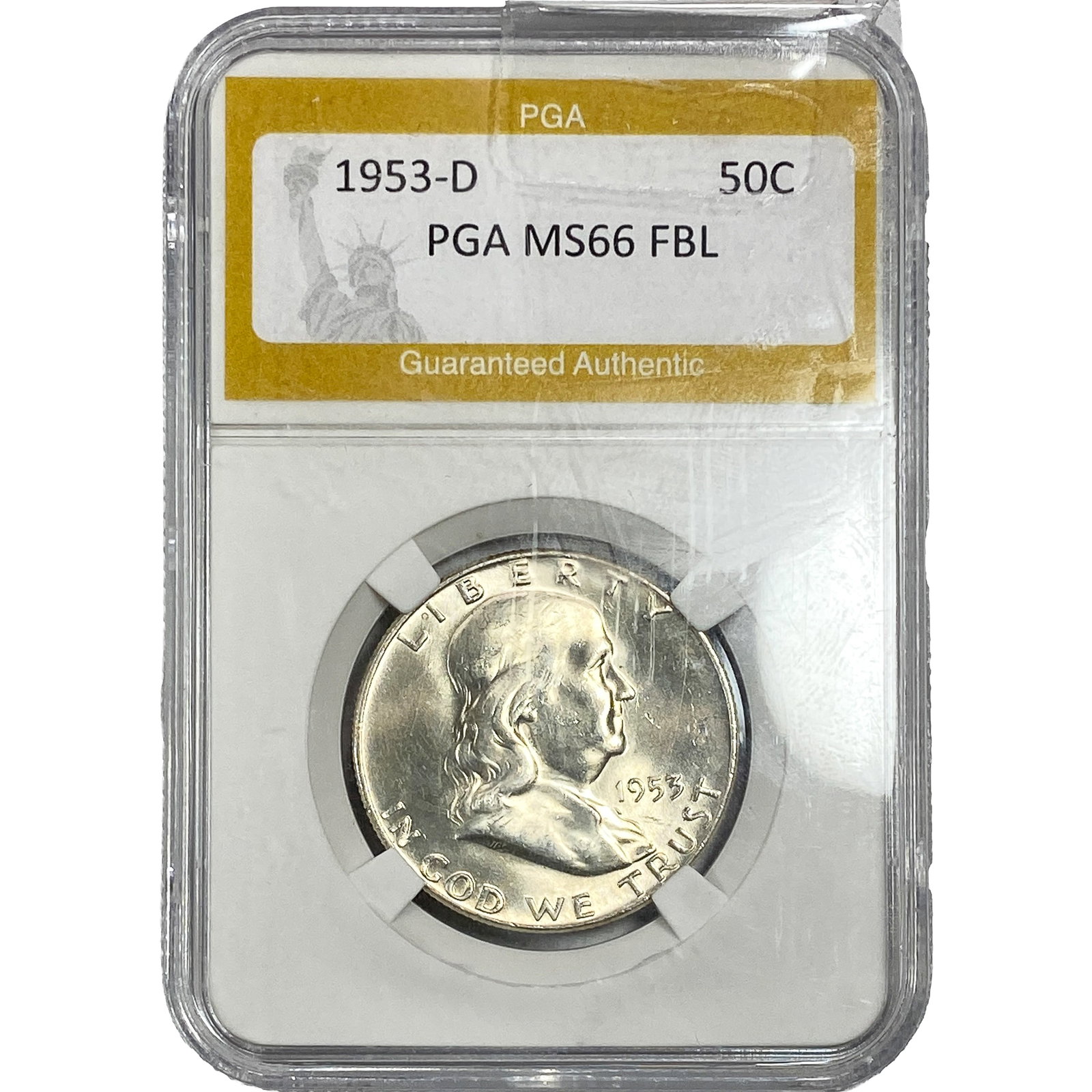1953-D Franklin Half Dollar PGA MS66 FBL: 1953-D Franklin Half Dollar PGA MS66 FBL