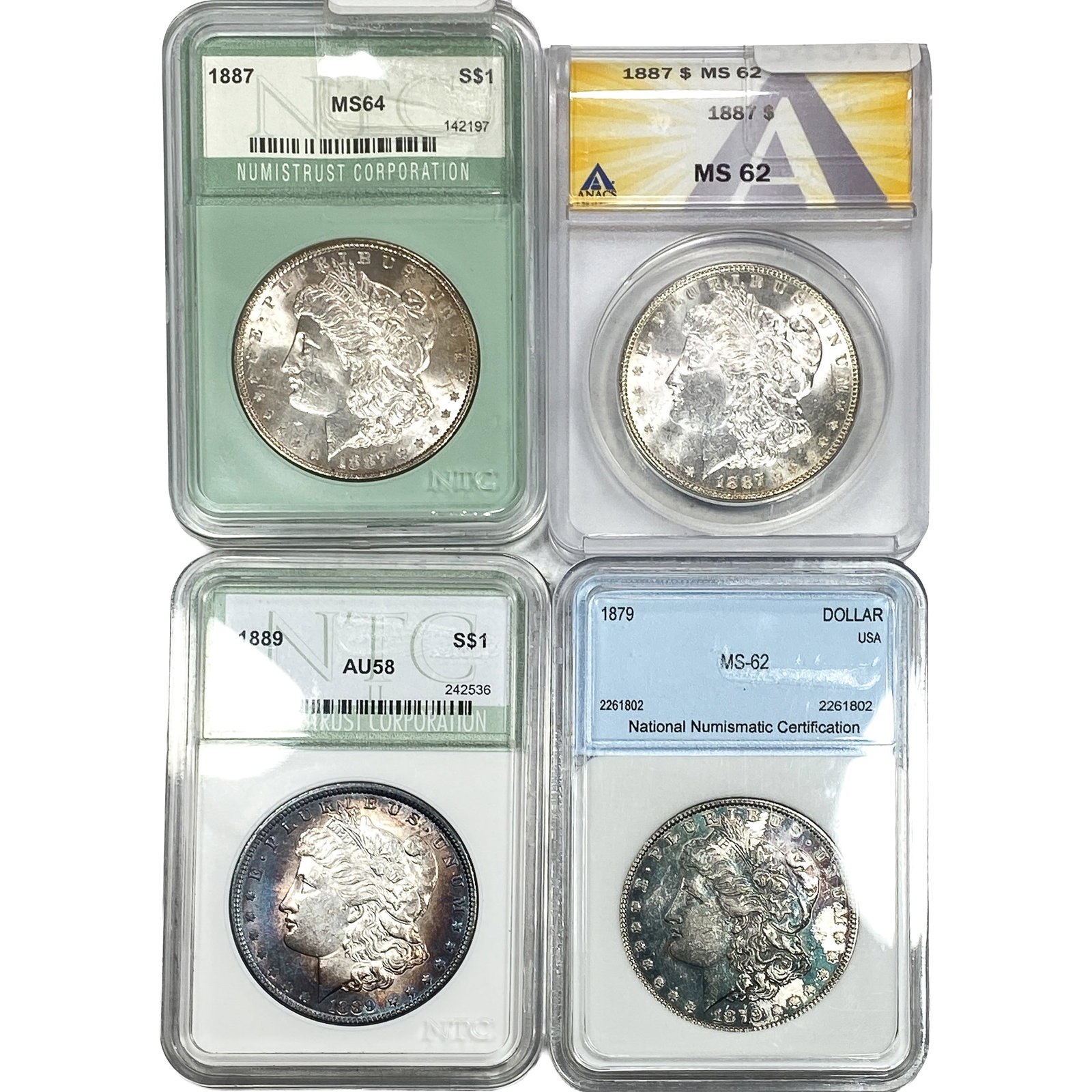 [4] 1879-1889 Morgan Silver Dollar MS62/MS64/AU58: [4] 1879-1889 Morgan Silver Dollar MS62/MS64/AU58