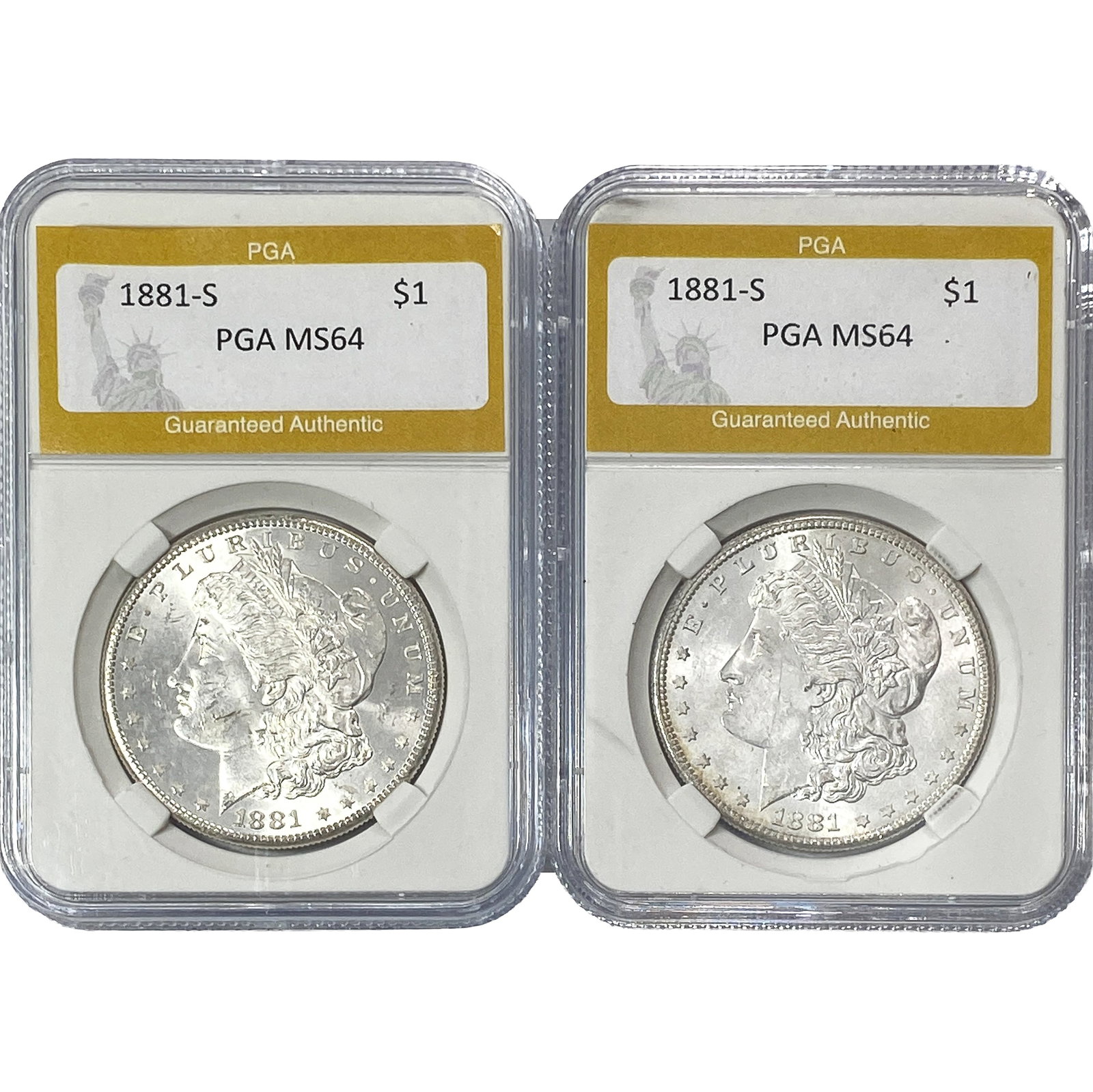 [2] 1881-S Morgan Silver Dollar PGA MS64: [2] 1881-S Morgan Silver Dollar PGA MS64