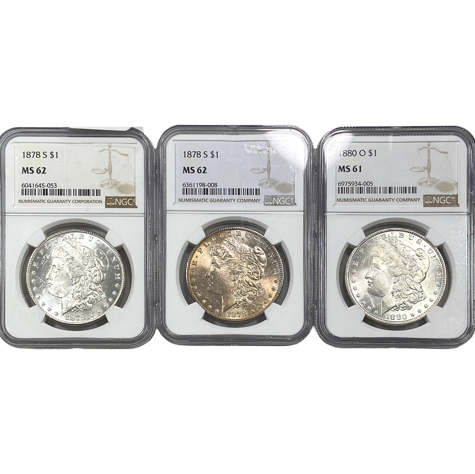 [3] 1878-1880 Morgan Silver Dollar NGC MS61/MS62: [3] 1878-1880 Morgan Silver Dollar NGC MS61/MS62