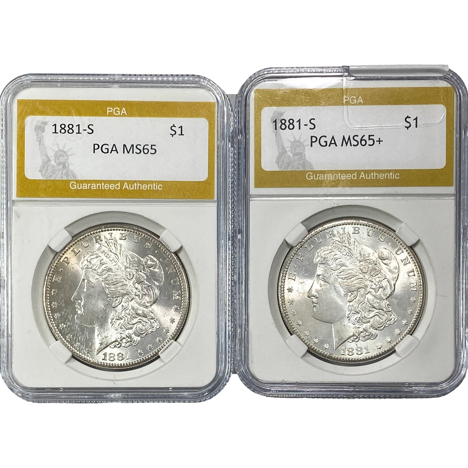 [2] 1881-S Morgan Silver Dollar PGA MS65/MS65+: [2] 1881-S Morgan Silver Dollar PGA MS65/MS65+