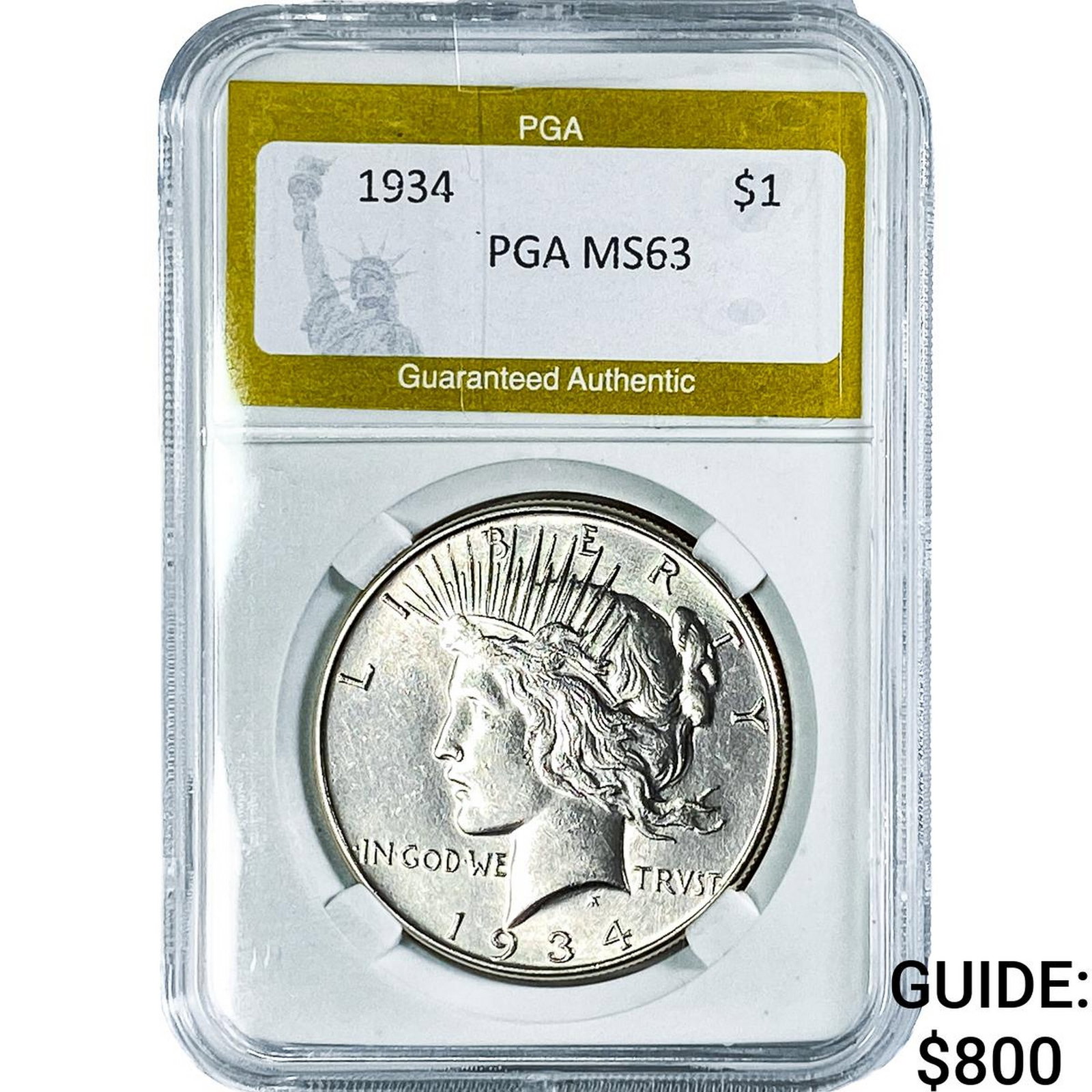 1934 Silver Peace Dollar PGA MS63: 1934 Silver Peace Dollar PGA MS63