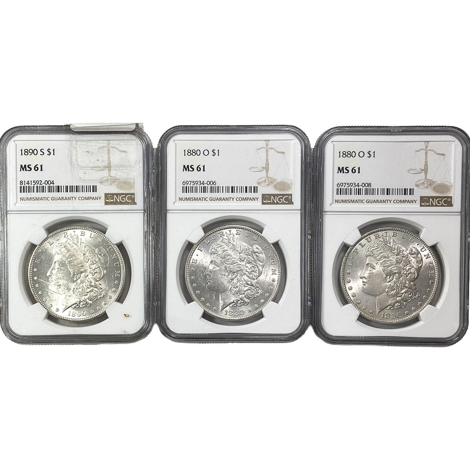 [3] 1880-1890 Morgan Silver Dollar NGC MS61: [3] 1880-1890 Morgan Silver Dollar NGC MS61
