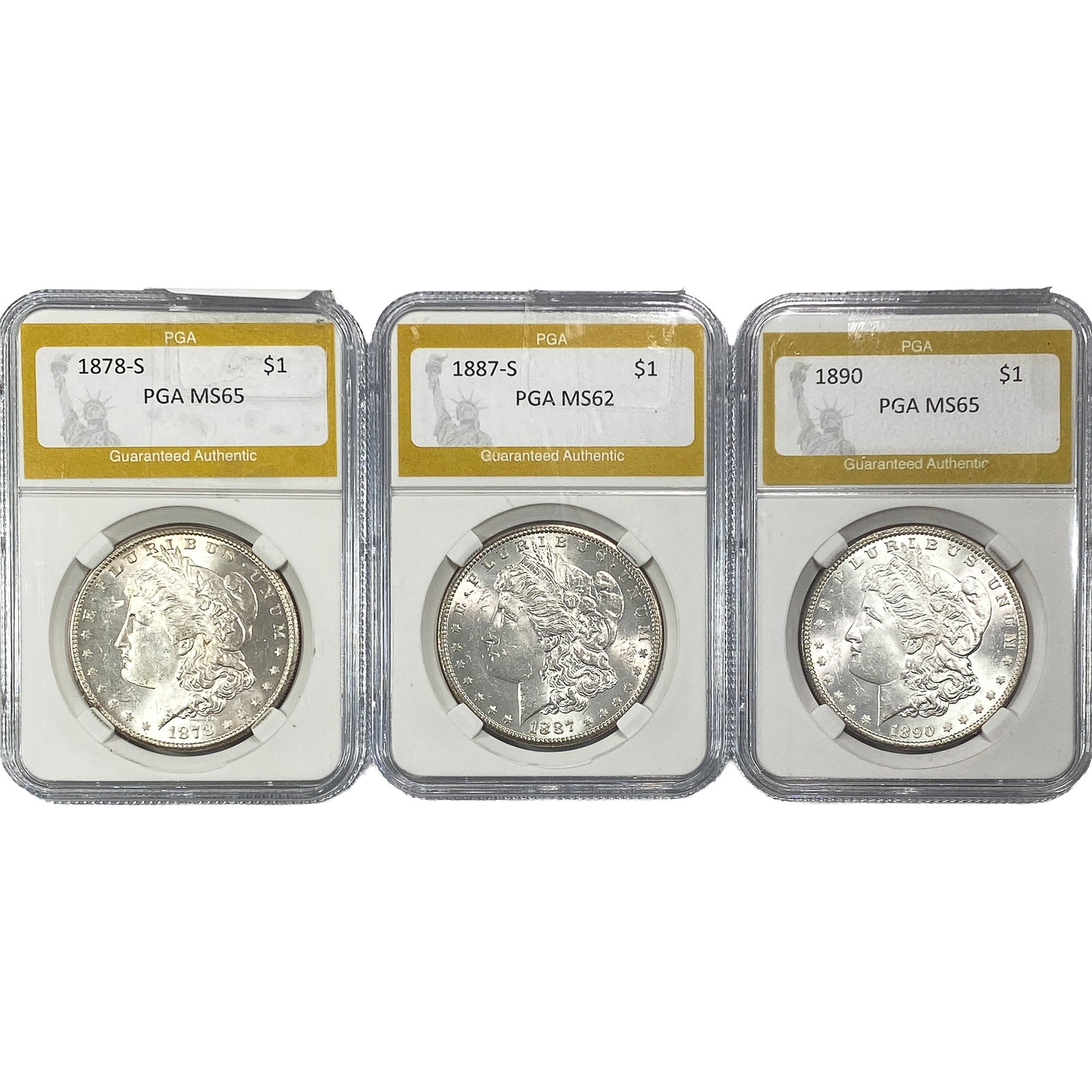 [3] 1878-1890 Morgan Silver Dollar PGA MS62/MS65: [3] 1878-1890 Morgan Silver Dollar PGA MS62/MS65
