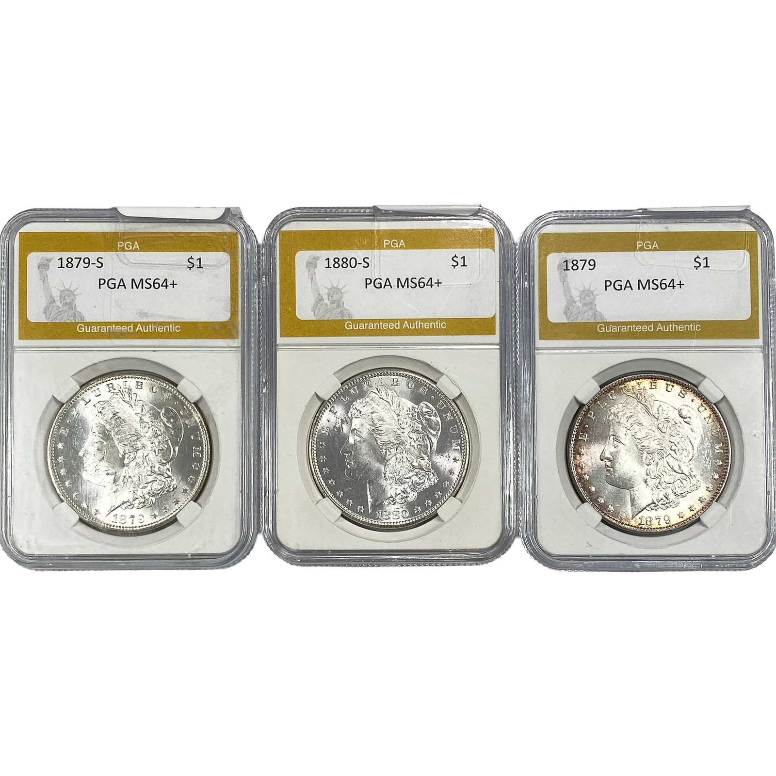 [3] 1879-1880 Morgan Silver Dollar PGA MS64+: [3] 1879-1880 Morgan Silver Dollar PGA MS64+