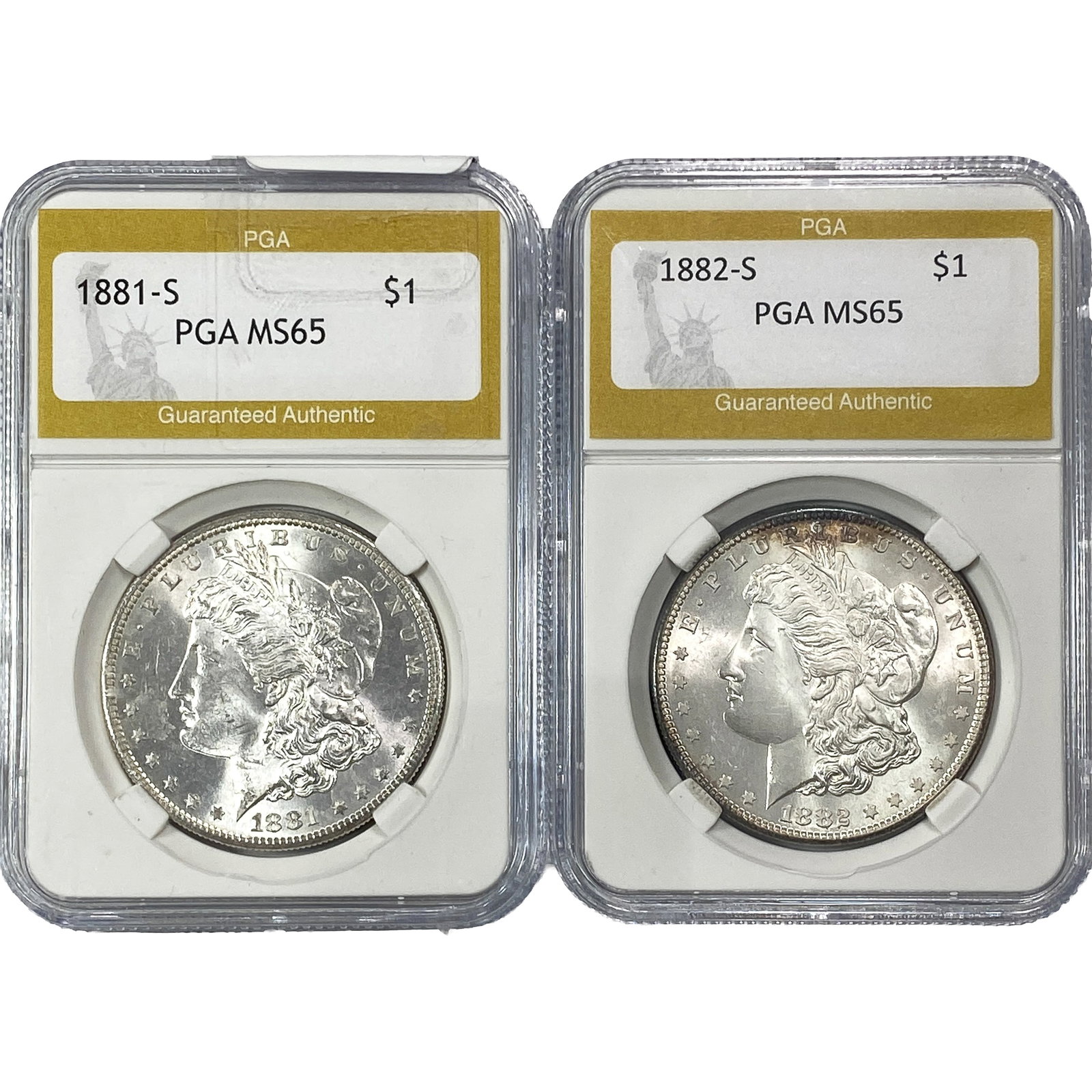 [2] 1881-S-1882-S Morgan Silver Dollar PGA MS65: [2] 1881-S-1882-S Morgan Silver Dollar PGA MS65
