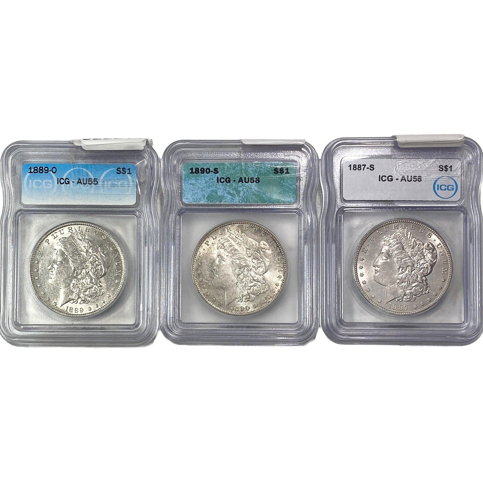 [3] 1887-1890 Morgan Silver Dollar ICG AU55/AU58: [3] 1887-1890 Morgan Silver Dollar ICG AU55/AU58