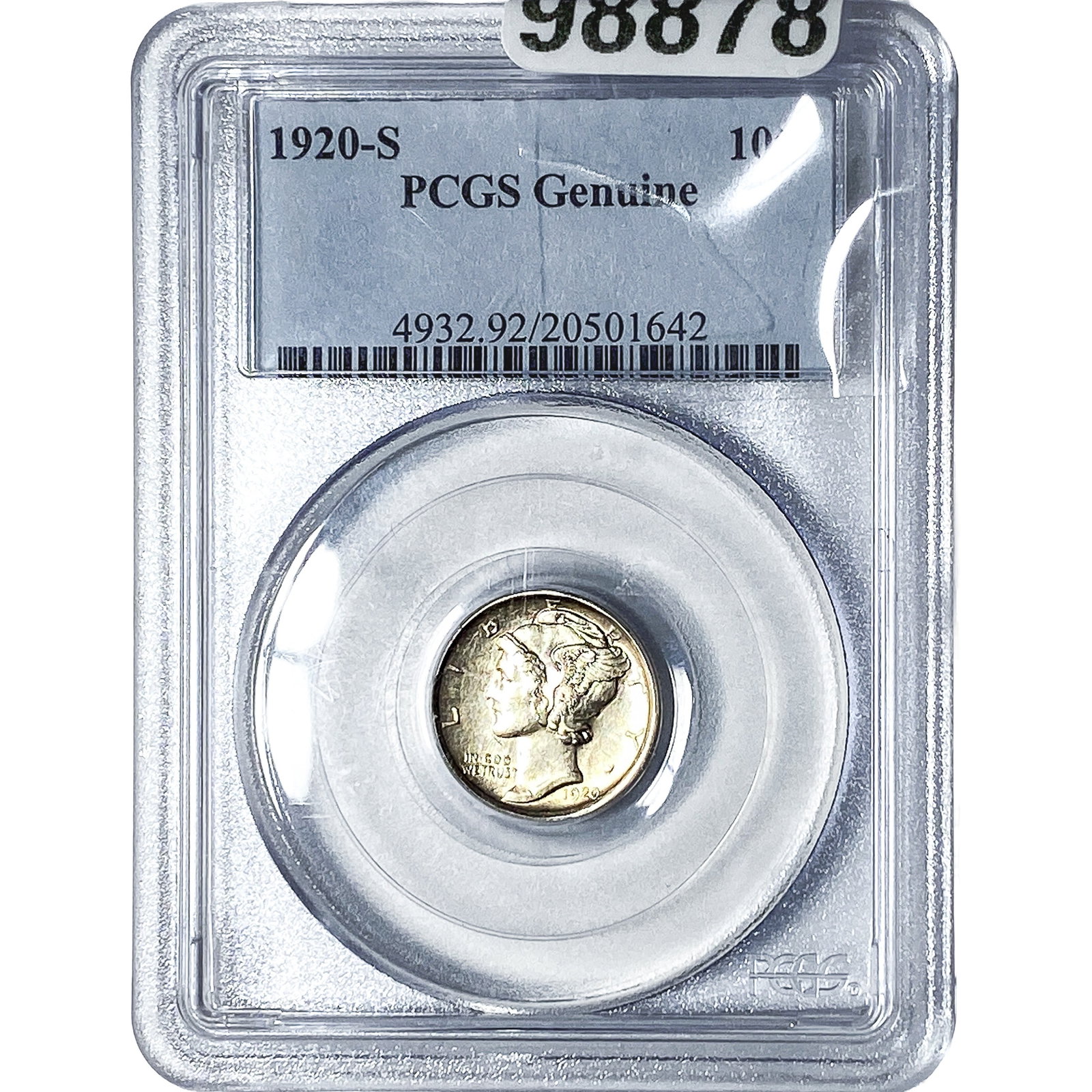 1920-S Mercury Silver Dime PCGS Genuine: 1920-S Mercury Silver Dime PCGS Genuine