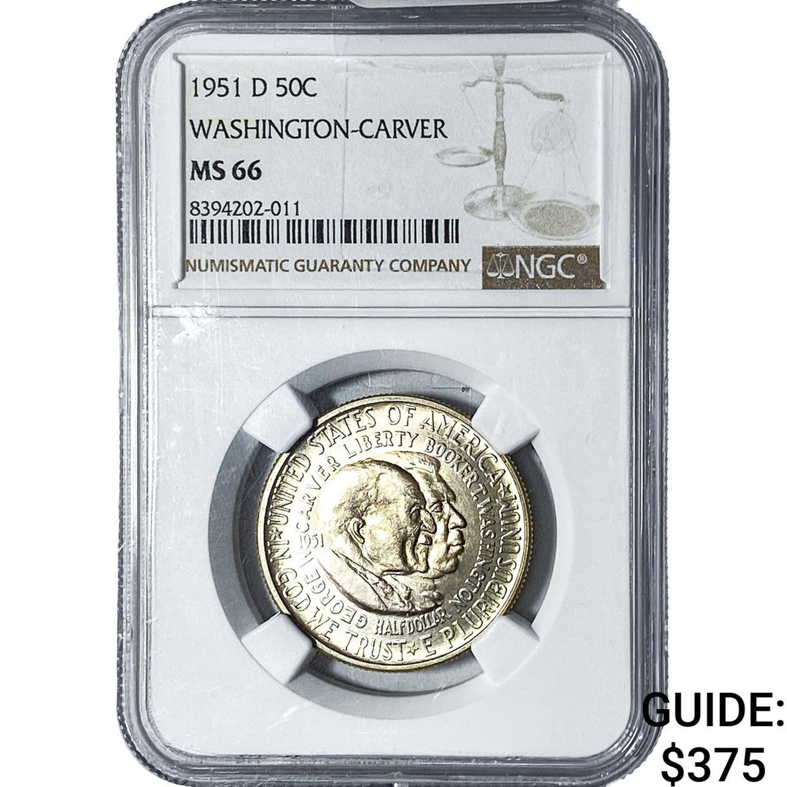 1951-D Washington Carver Half Dollar NGC MS66: 1951-D Washington Carver Half Dollar NGC MS66