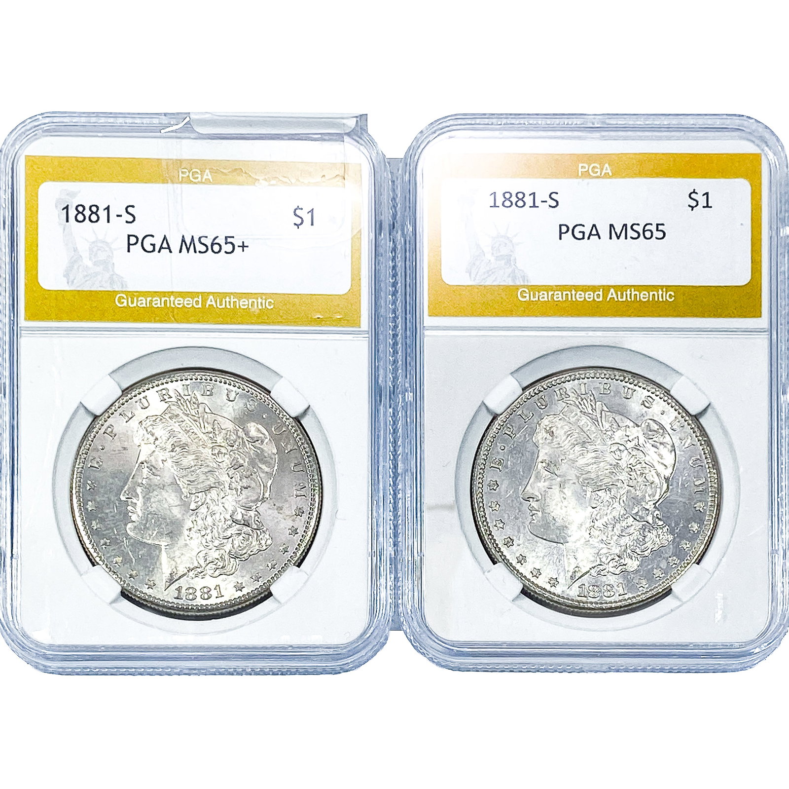 [2] 1881-S Morgan Silver Dollar PGA MS65/MS65+: [2] 1881-S Morgan Silver Dollar PGA MS65/MS65+