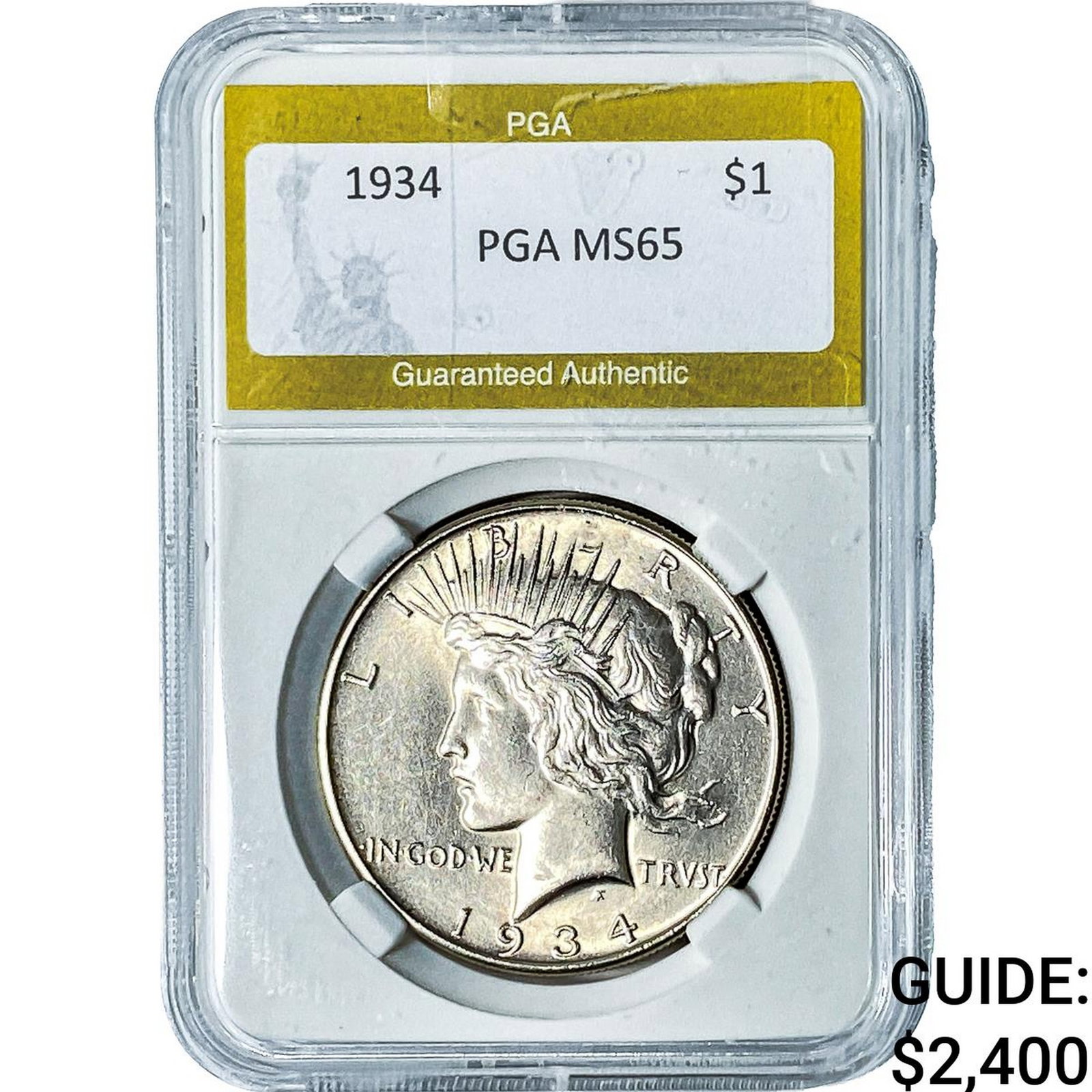 1934 Silver Peace Dollar PGA MS65: 1934 Silver Peace Dollar PGA MS65