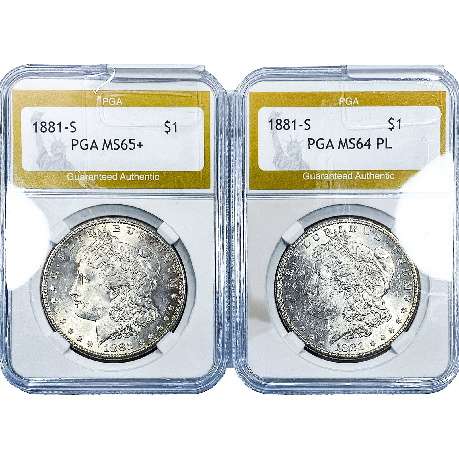 [2] 1881-S Morgan Silver Dollar PGA MS64 PL/MS65+: [2] 1881-S Morgan Silver Dollar PGA MS64 PL/MS65+